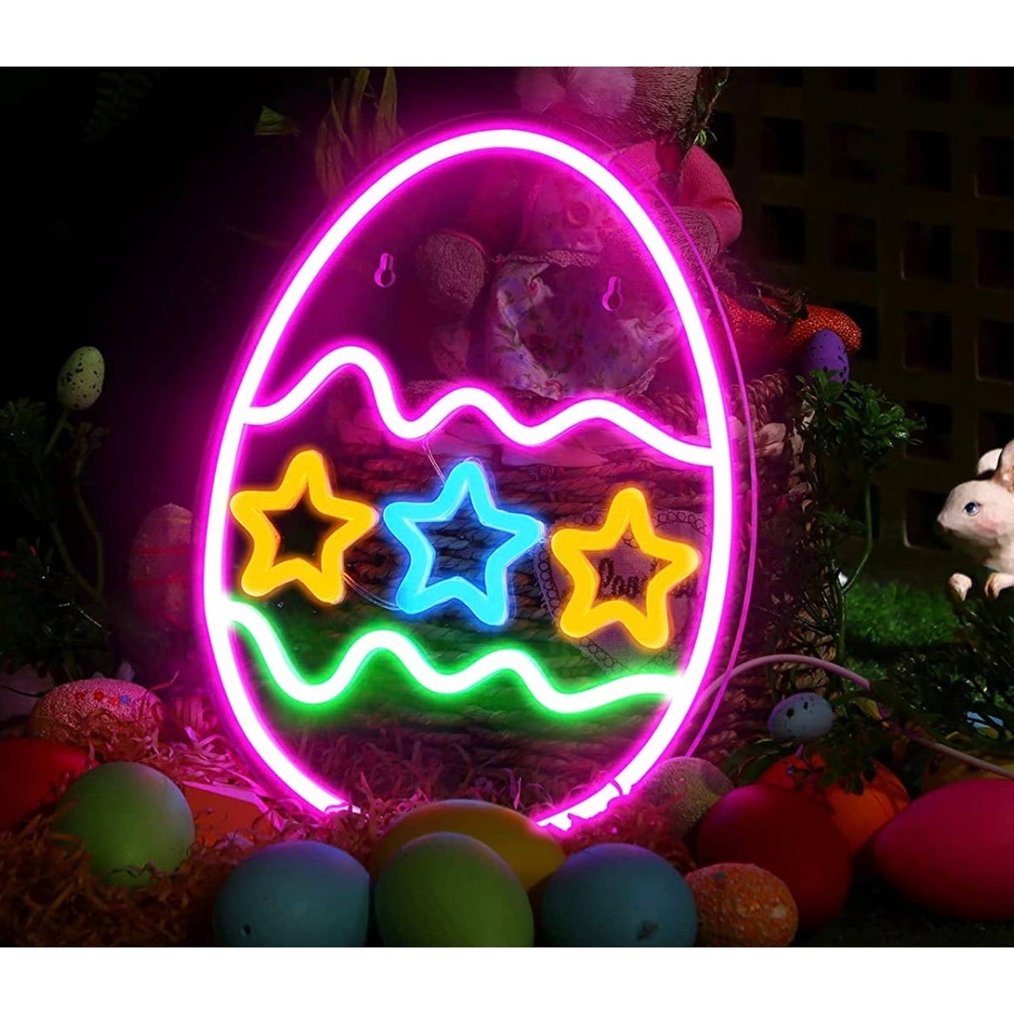 Lovely Bright Pink Easter Egg Rainbow Star Egg LED Night Light Room Wall Decorat