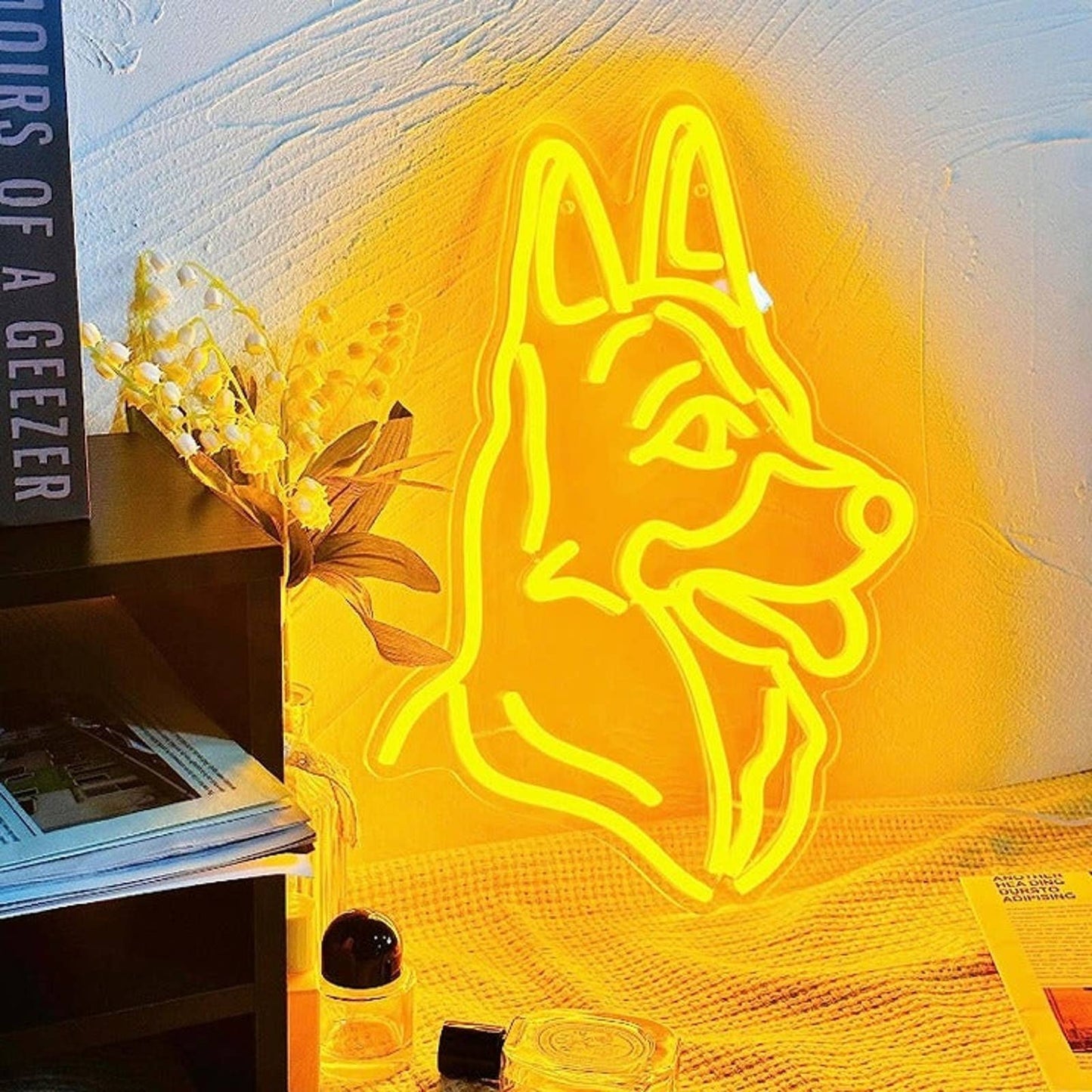 Fun Vivid Bright Yellow Happy German Shepherd Puppy Dog LED Light Pet Decor