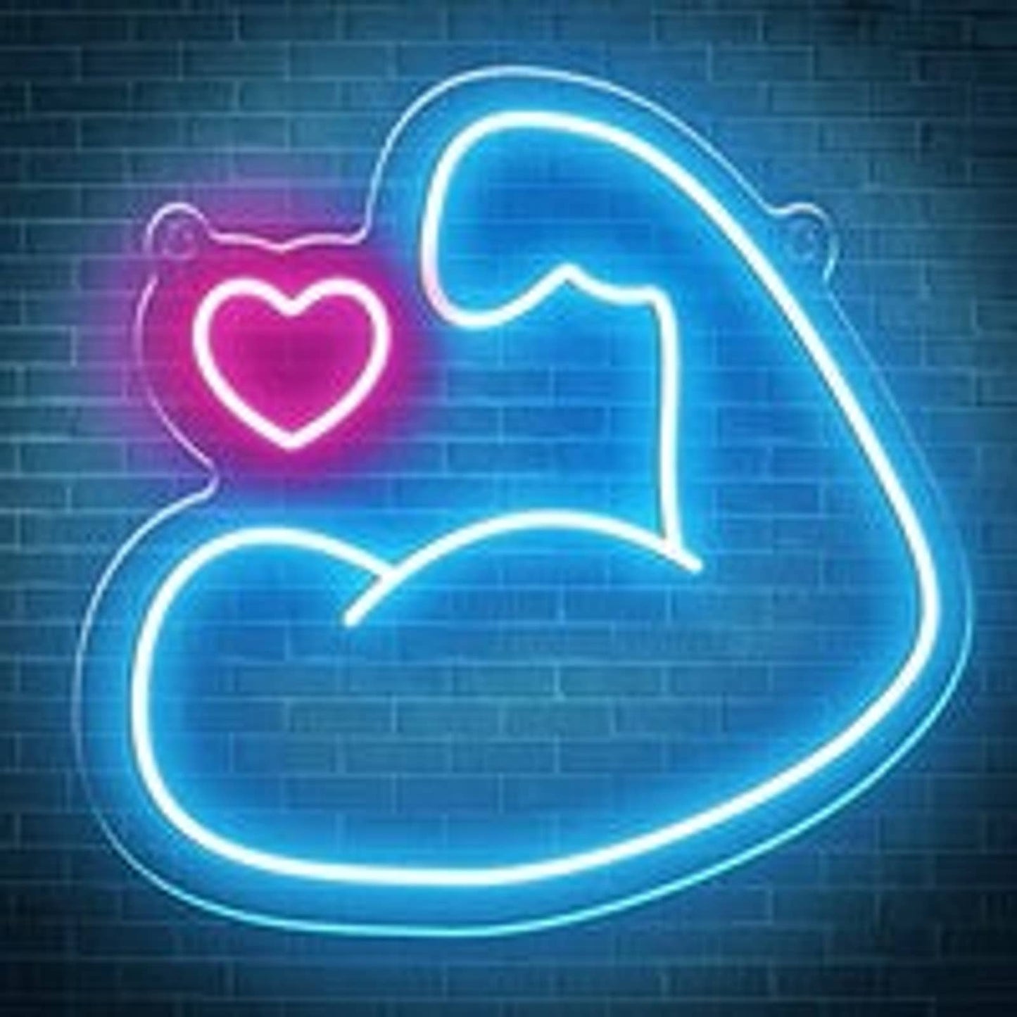 Lovely Bright Blue Exercise Muscle Arm Heart LED Night Light Room Wall Decorati
