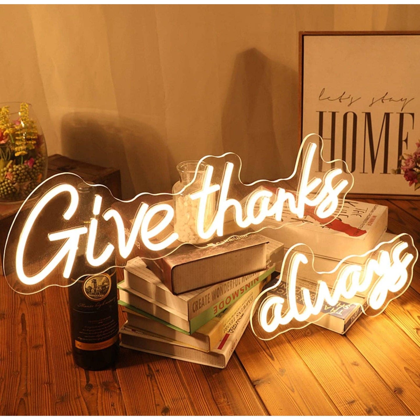 Lovely Warm Bright “Give Thanks Always” LED Night Light Room Wall Decoration