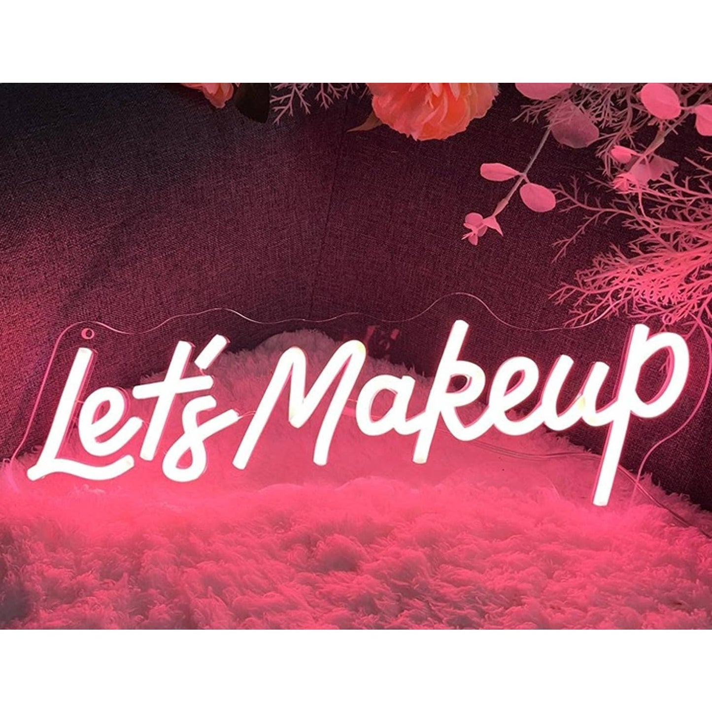 Lovely Bright Pink “Let’s Makeup” LED Night Light Room Wall Decor