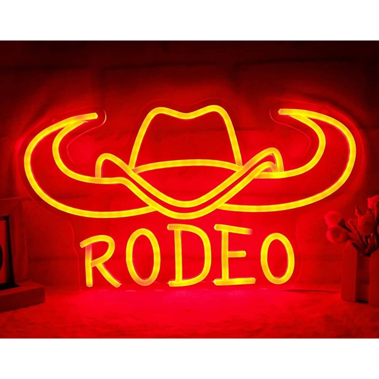Vivid Bright Red Bull Horn Cowboy Hat Rodeo LED Night Light Room Wall Decor