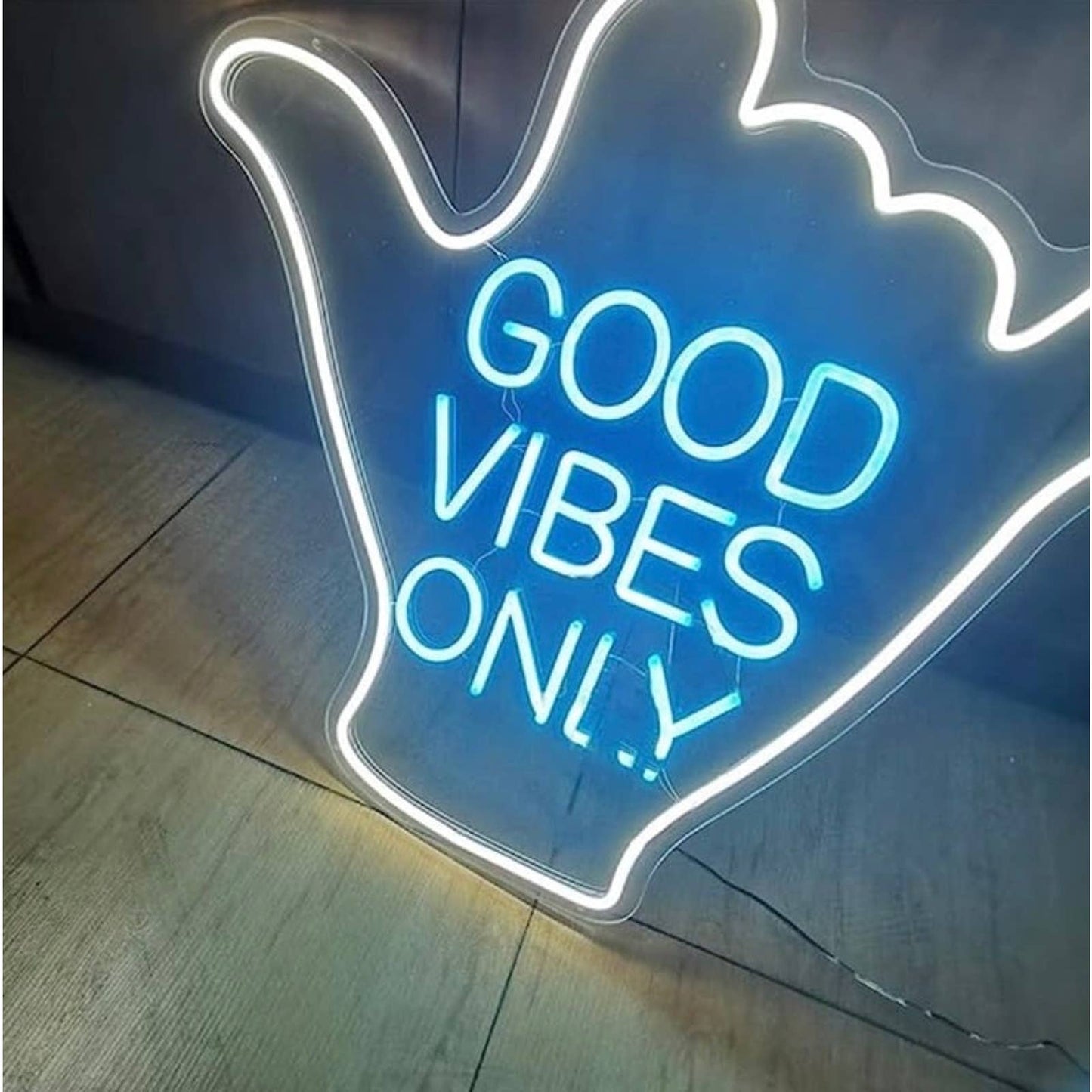 Cool Bright Blue / White Good Vibes Only LED Night Light Room Wall Decoration