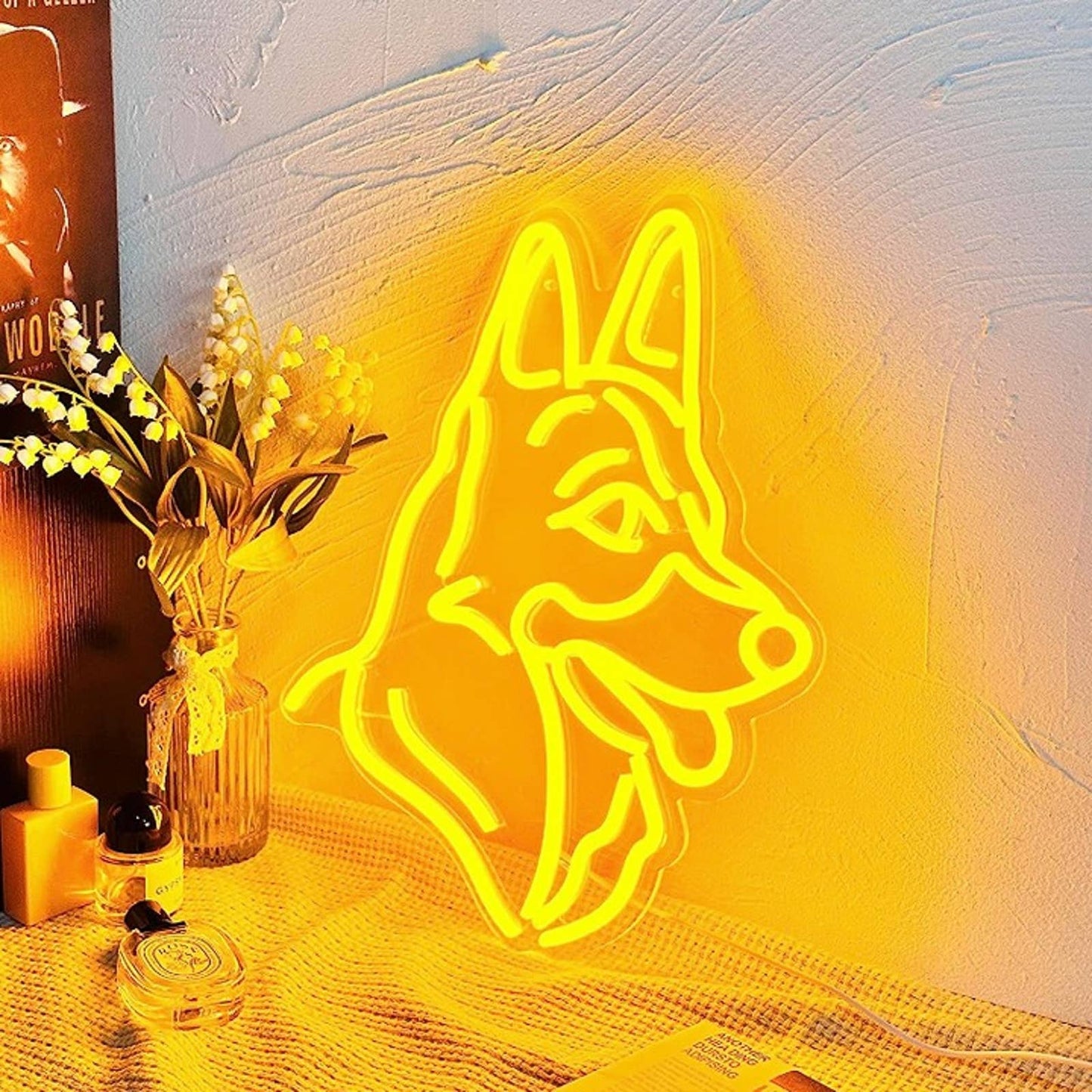 Fun Vivid Bright Yellow Happy German Shepherd Puppy Dog LED Light Pet Decor