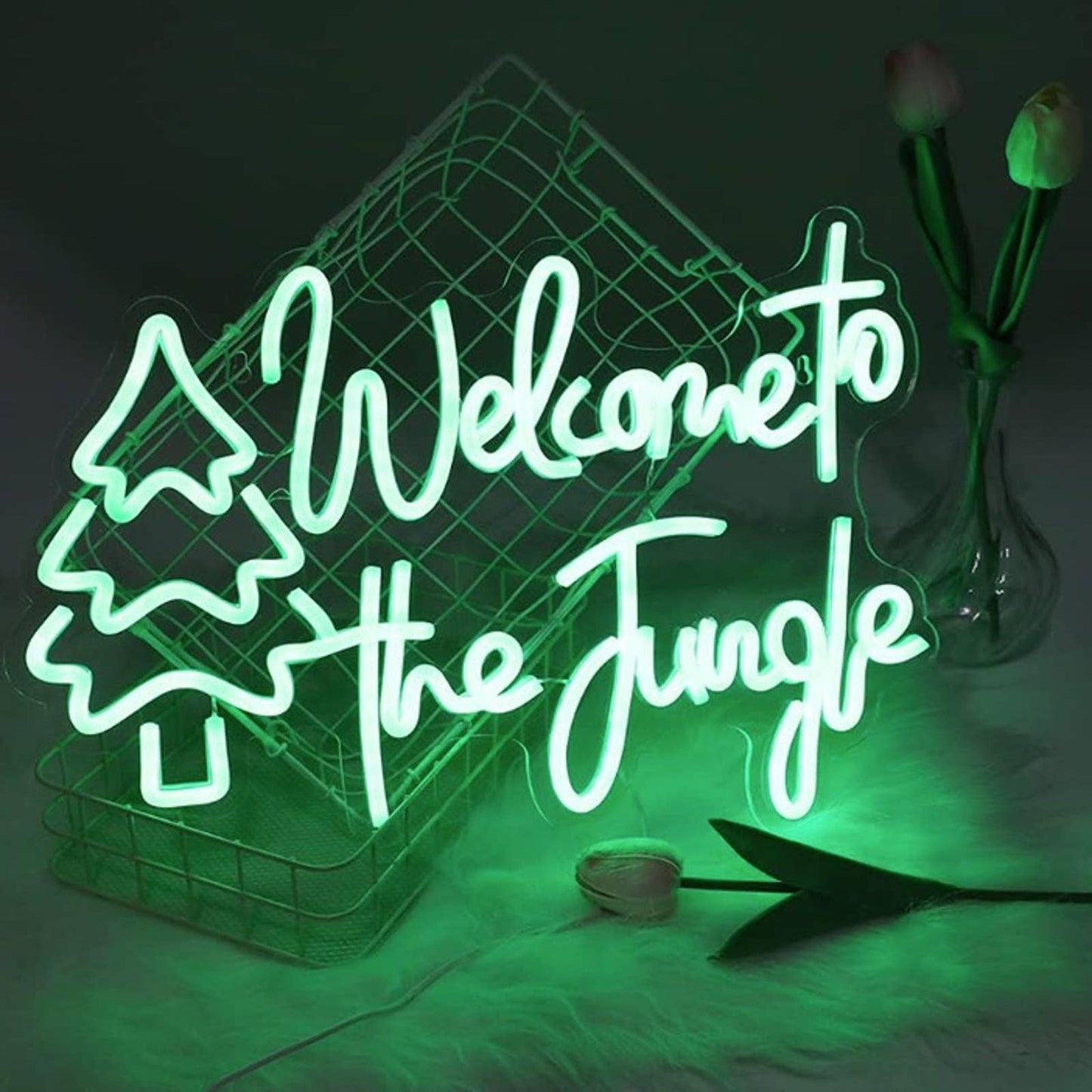 Vivid Bright Tree Green “Welcome to the Jungle” LED Night Light Room Wall Decor