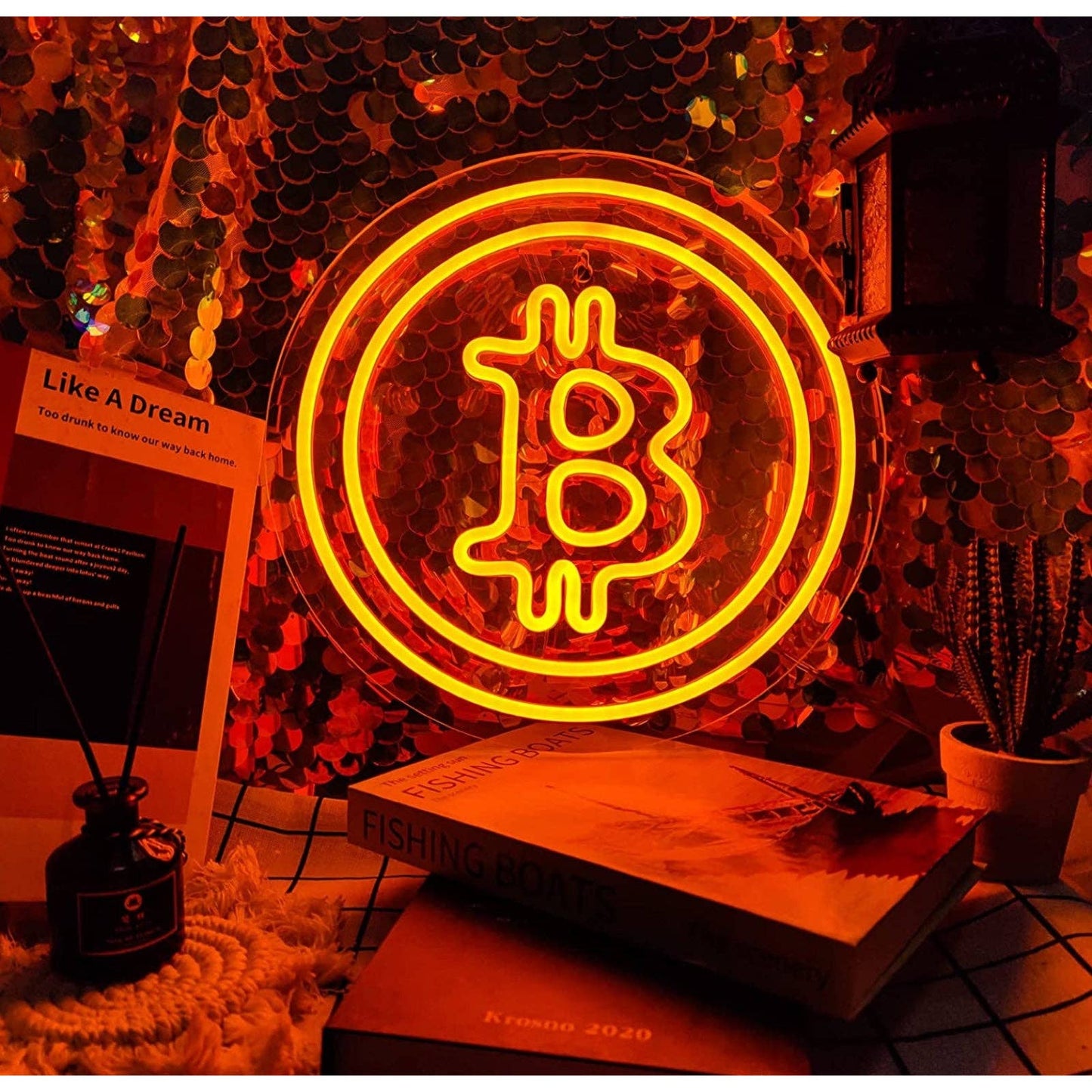 Bright Orange Bitcoin Crypto LED Night Light Currency Sign Decoration