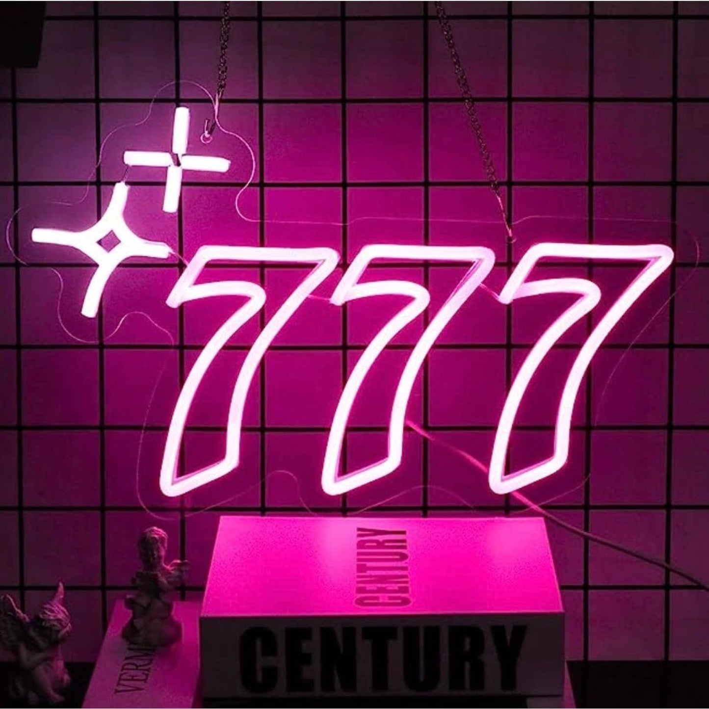 Bright Pink Lucky Row of 777 Casino LED Night Light Gamble Game Room Wall Decor
