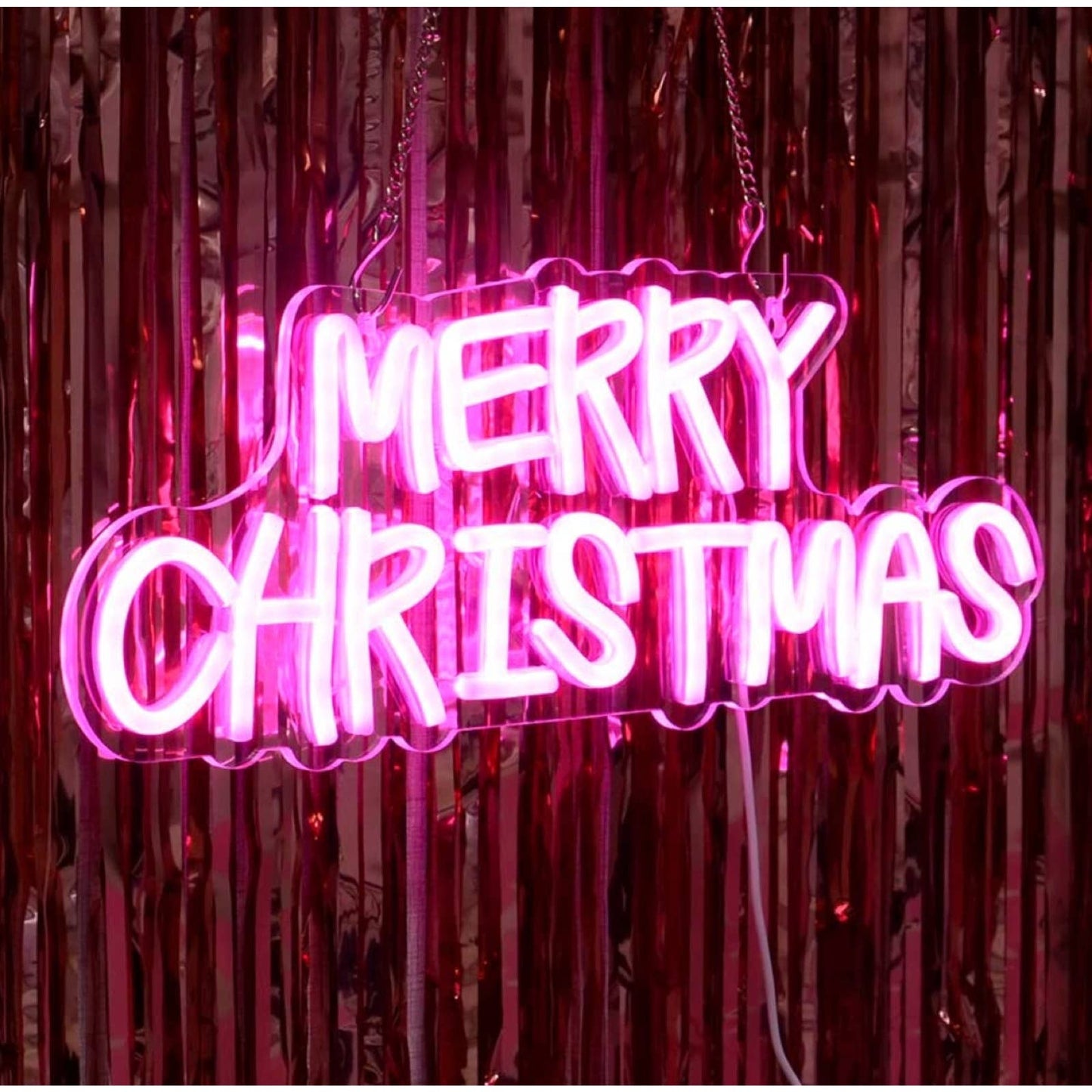 Lovely Bright Hot Pink “Merry Christmas” LED Night Light Festive Room Decoration