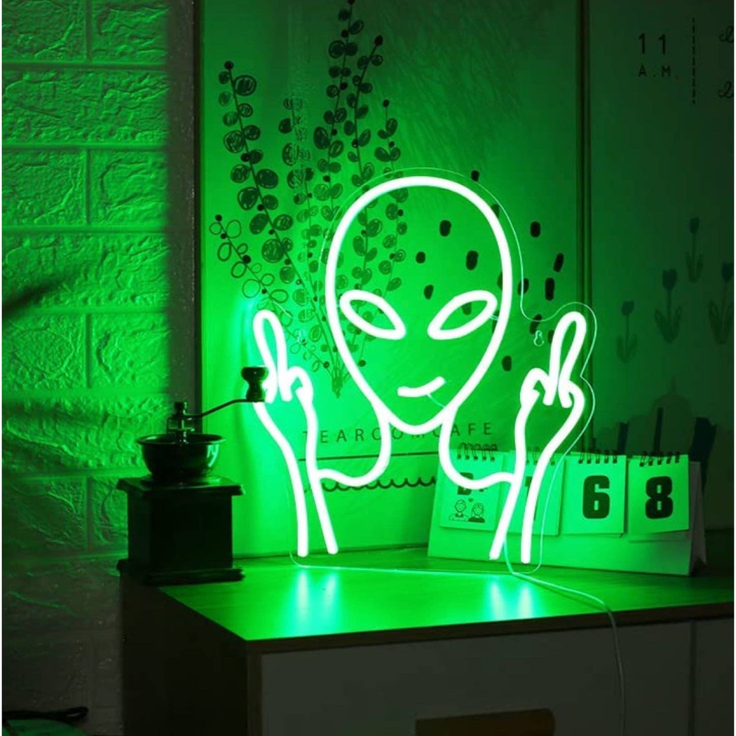 Funny Bright Green Bad Alien LED Night Light Room Wall UFO Decoration