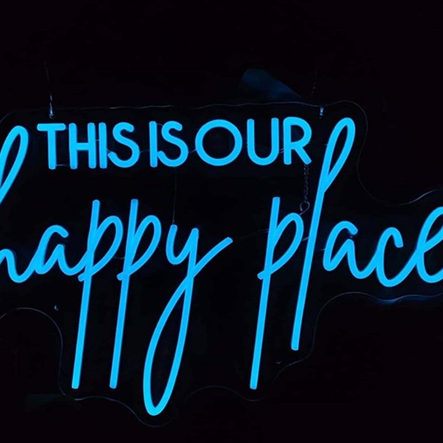 Lovely Large Bright Blue “This is Our Happy Place” LED Light Wall Decor