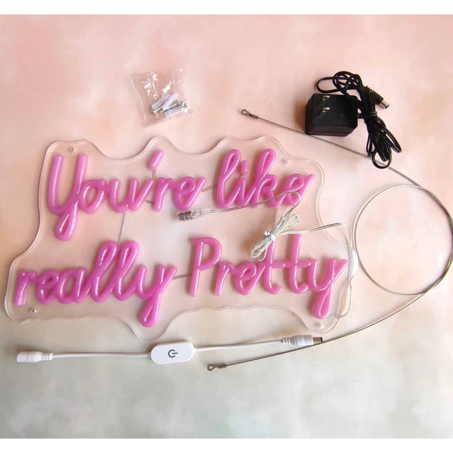 Lovely Bright Hot Pink “You’re Like Really Pretty” LED Night Light Room Wall Dec