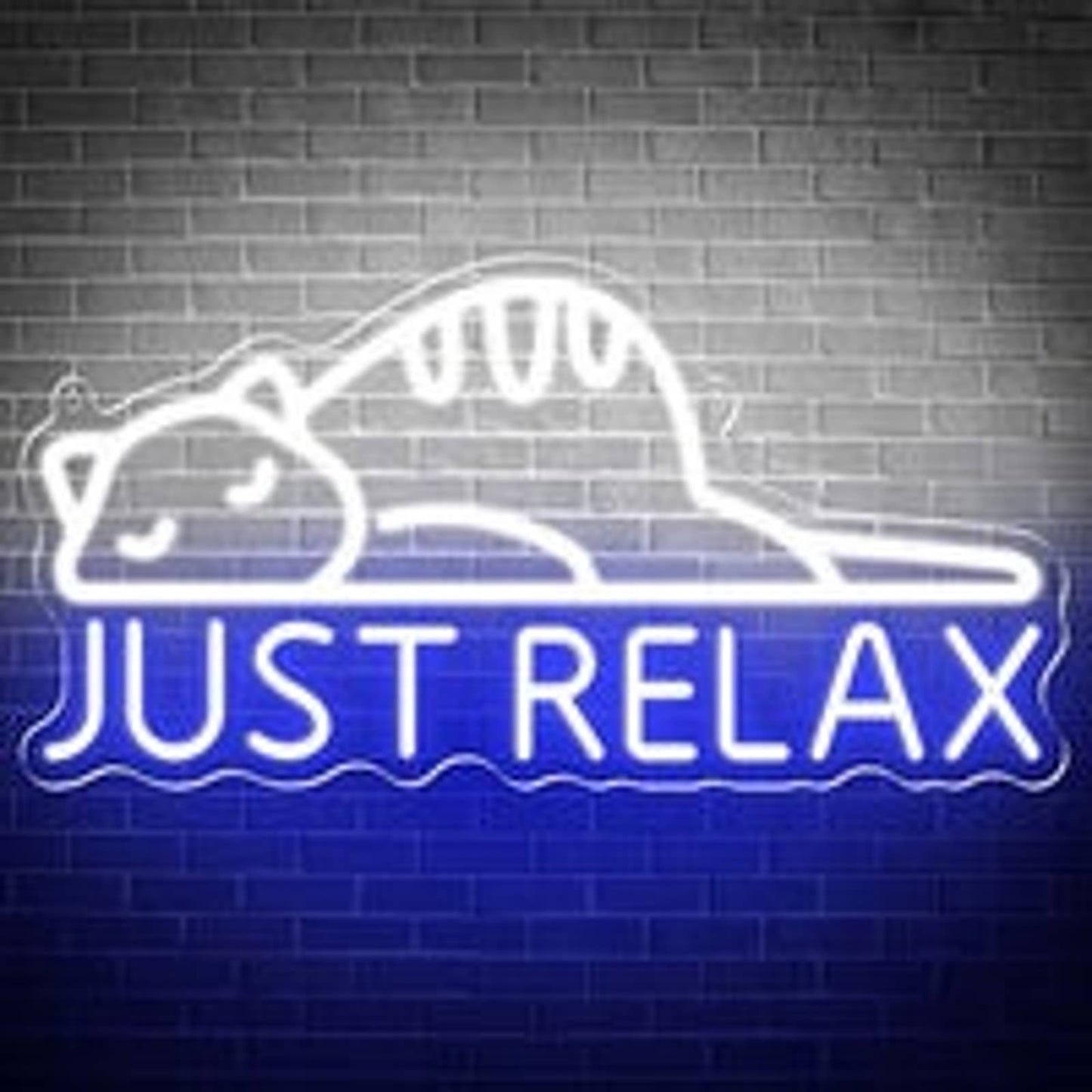 Adorable Bright Blue / White Just Relax Lazy Kitty Cat LED Night Light Room Wall