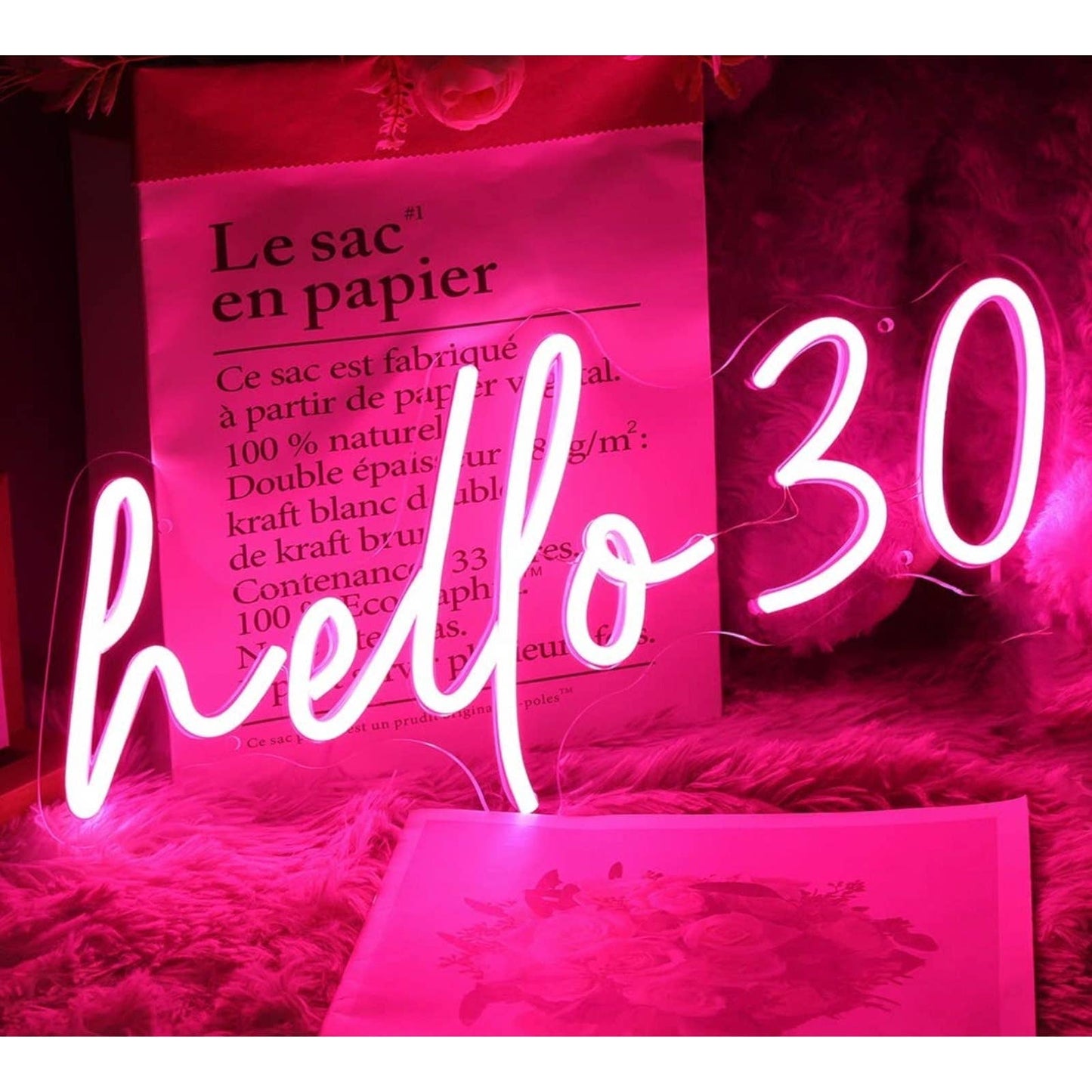 Lovely Bright Pink “Hello Thirty” LED Night Light Birthday Party LED Light Room