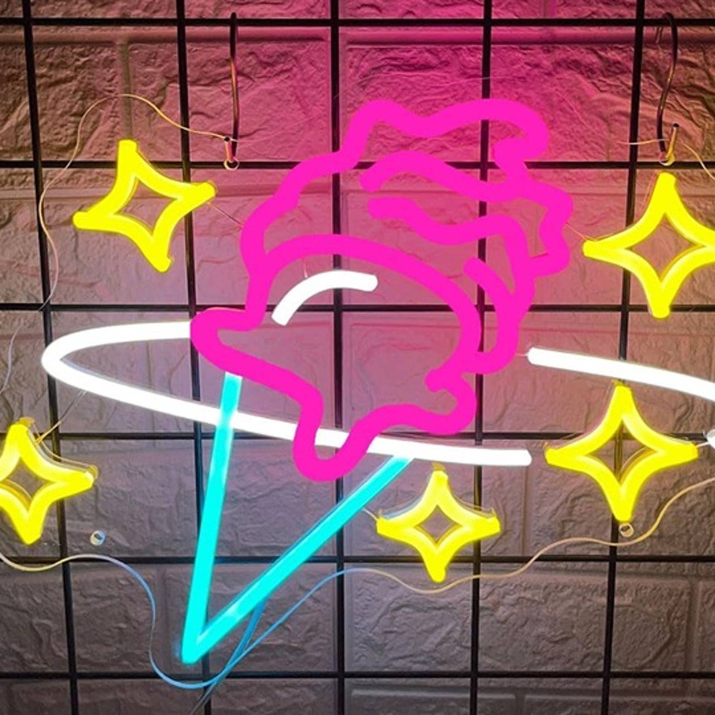 Vivid Colorful Ice Cream Cone Sparkling Stars LED Night Light Wall Decor