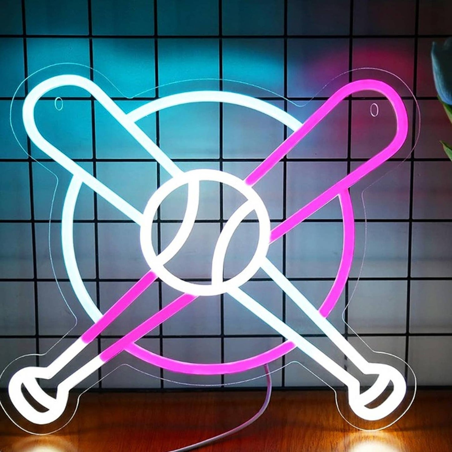 Fun Vivid Bright Pink / Blue Baseball LED Night Light MLB Room Decor