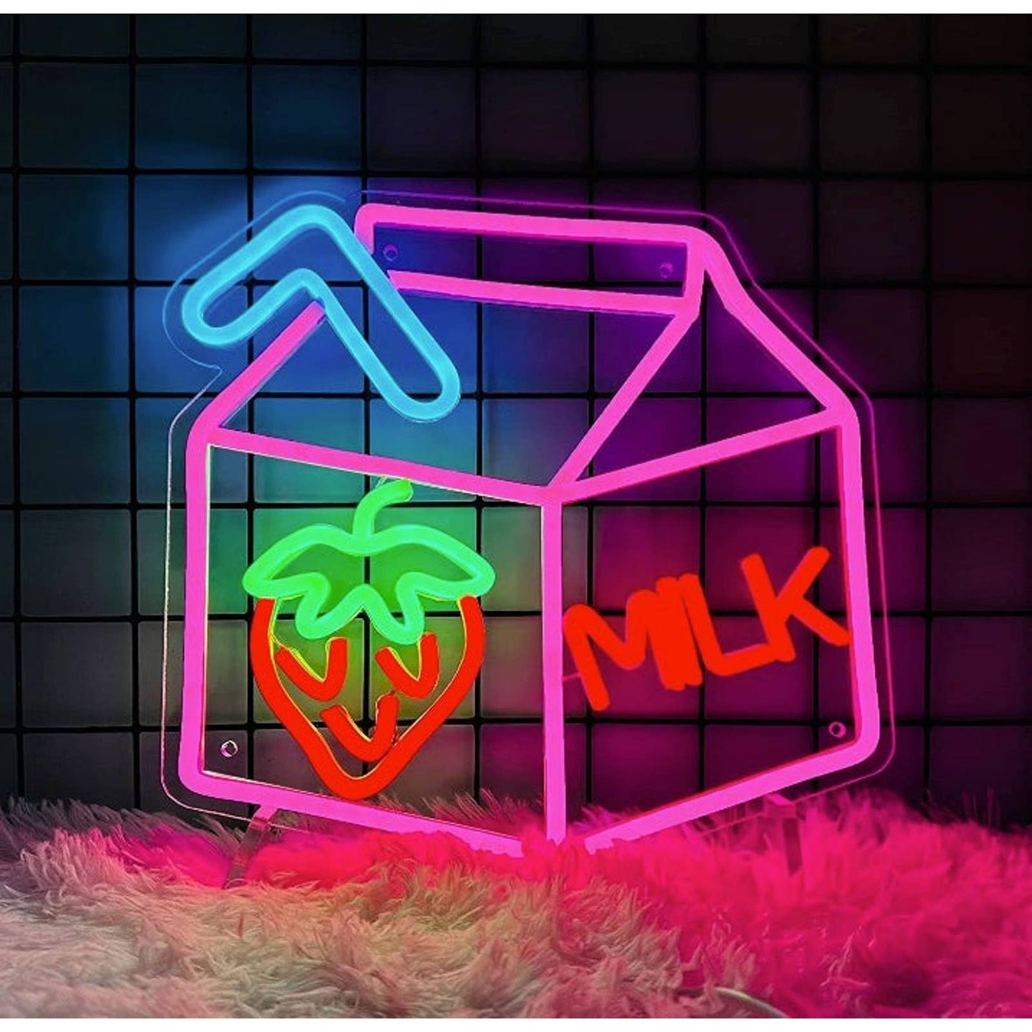 Tasty Bright Pink Strawberry Milk LED Night Light Room Wall Decoration