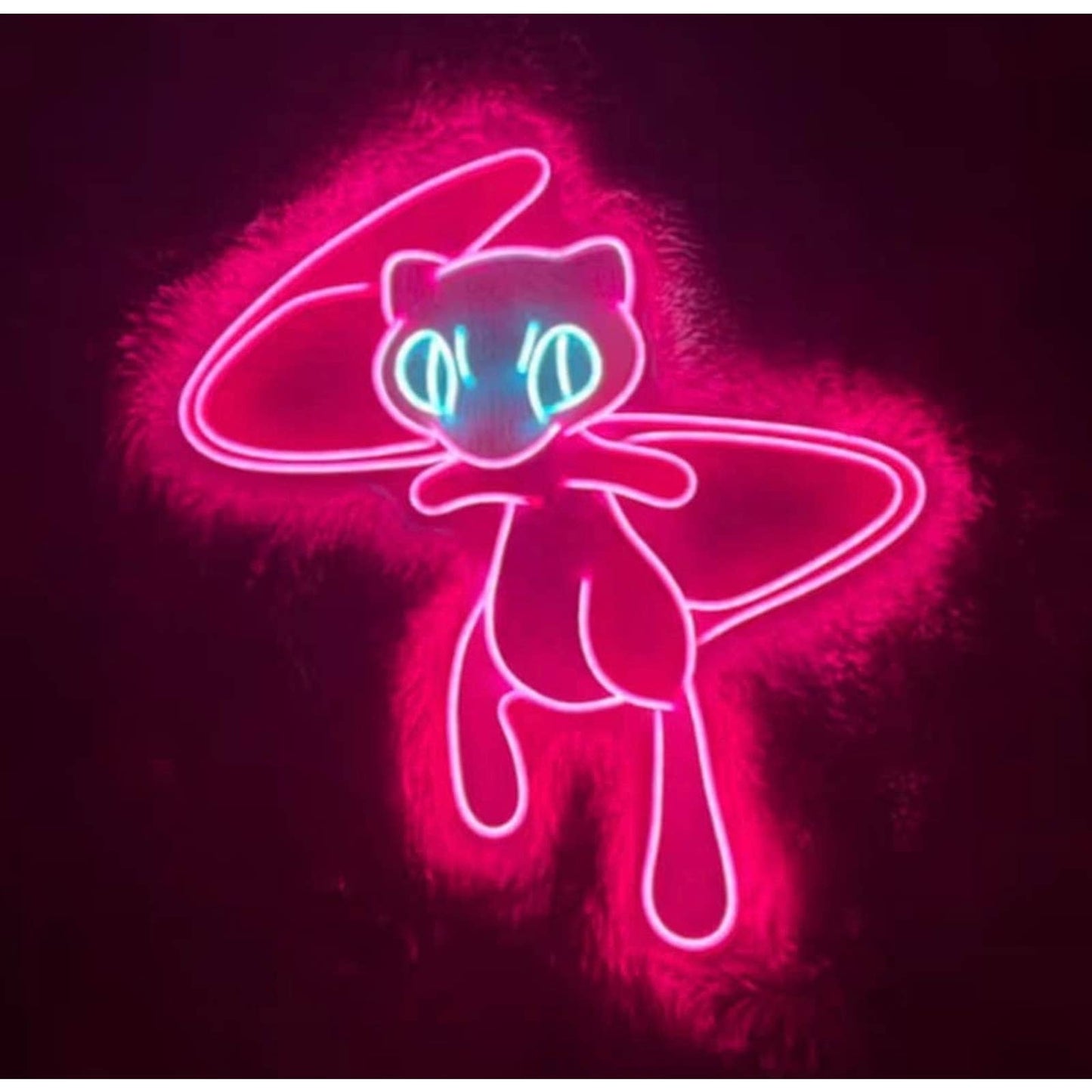 Vivid Bright Pink Levitating Mew Pokemon LED Night Light Anime Room Wall Decor