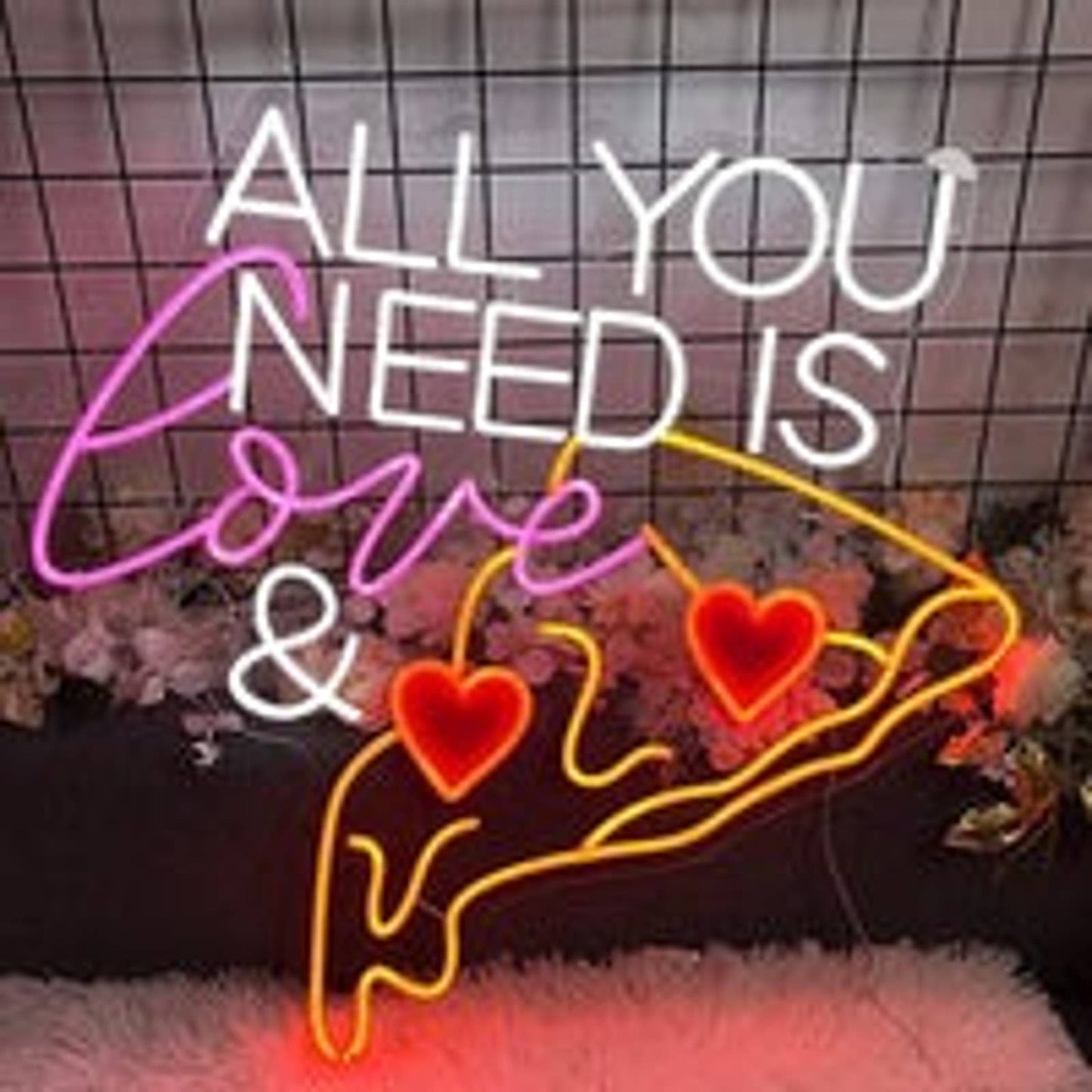 Fun Bright All You Need is Love Pizza Heart LED Night Light Room Wall Decoration
