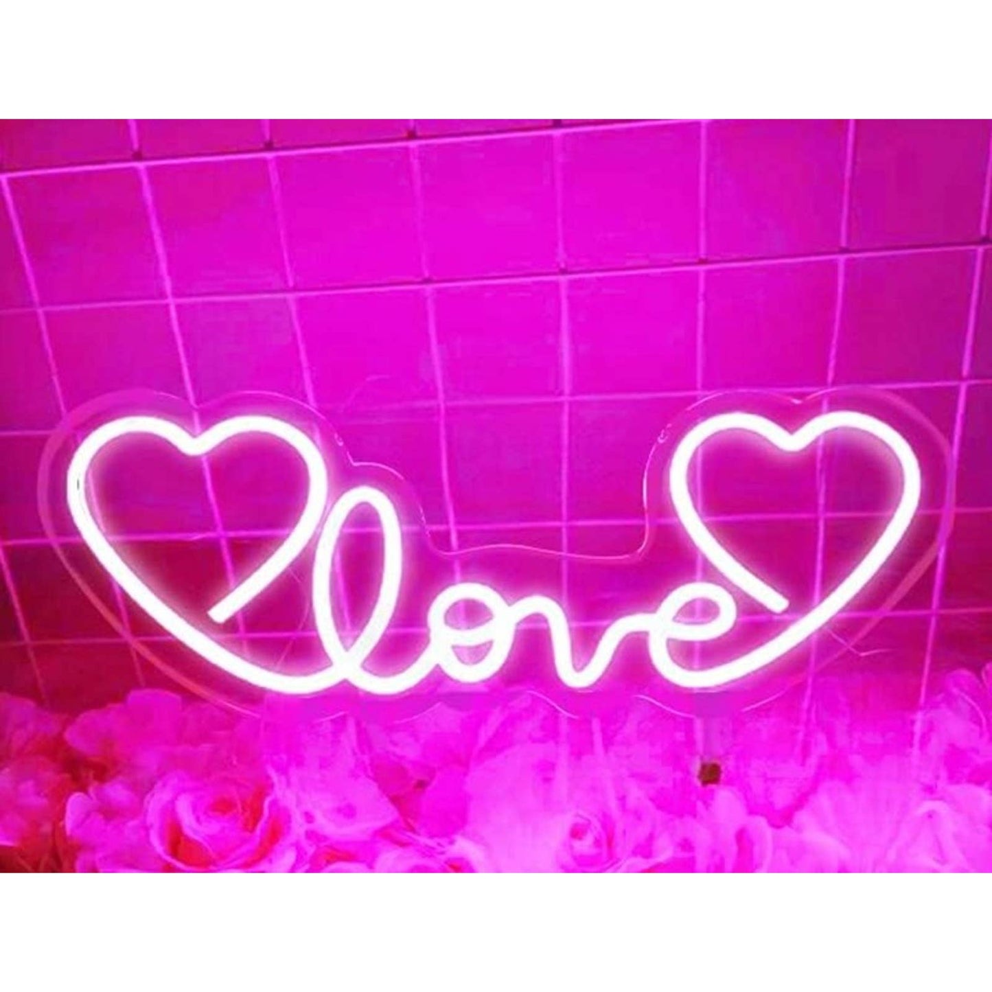 Lovely Vivid Bright Love Double Heart LED Night Light Room Wall Decor