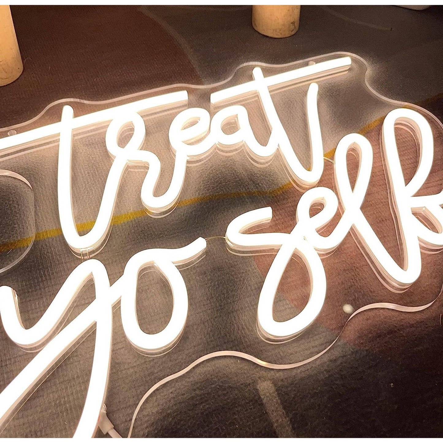 Lovely Bright Warm Bright Empowering “Treat YoSelf” LED Night Light Room Wall D