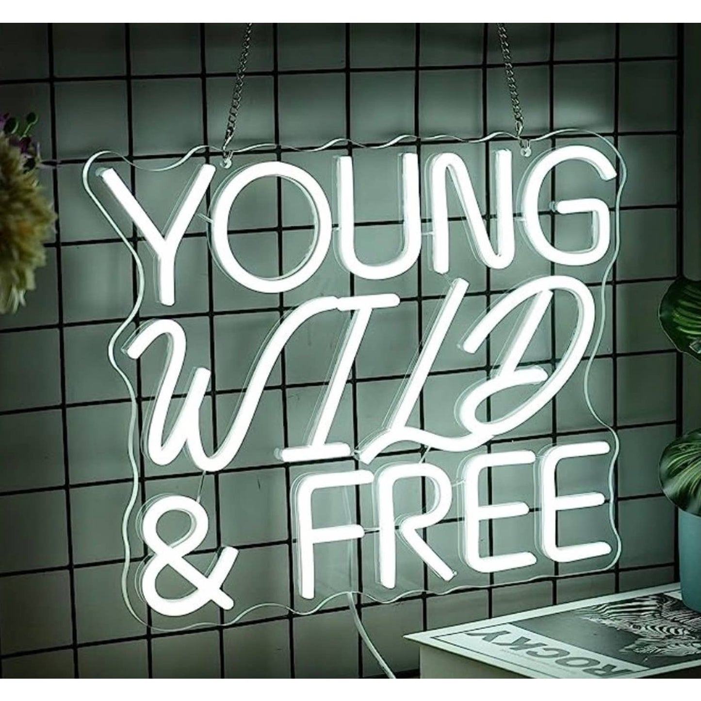 Lovely Bright White “Young, Wild and Free” LED Night Light Room Wall Decor