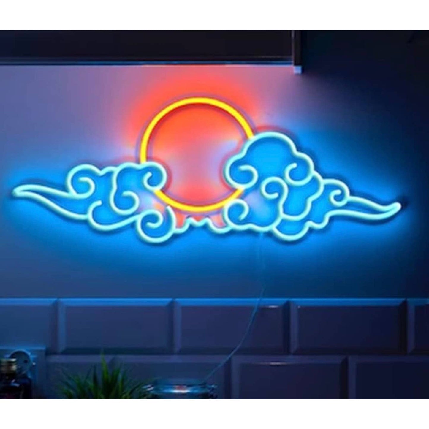 Lovely Bright Blue Swirl Cloud and Sun LED Night Light Room Wall Art Decoration