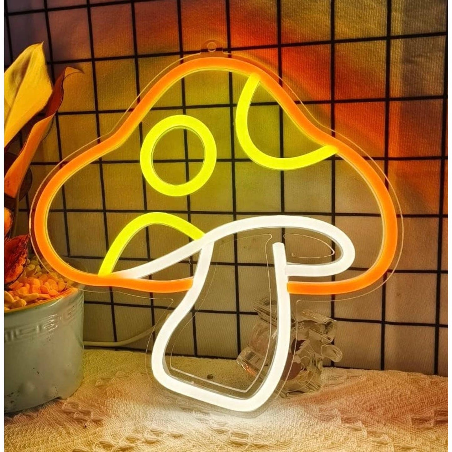 Lovely Bright Orange Yellow Spotted Mushroom LED Night Light Room Wall Decoratio