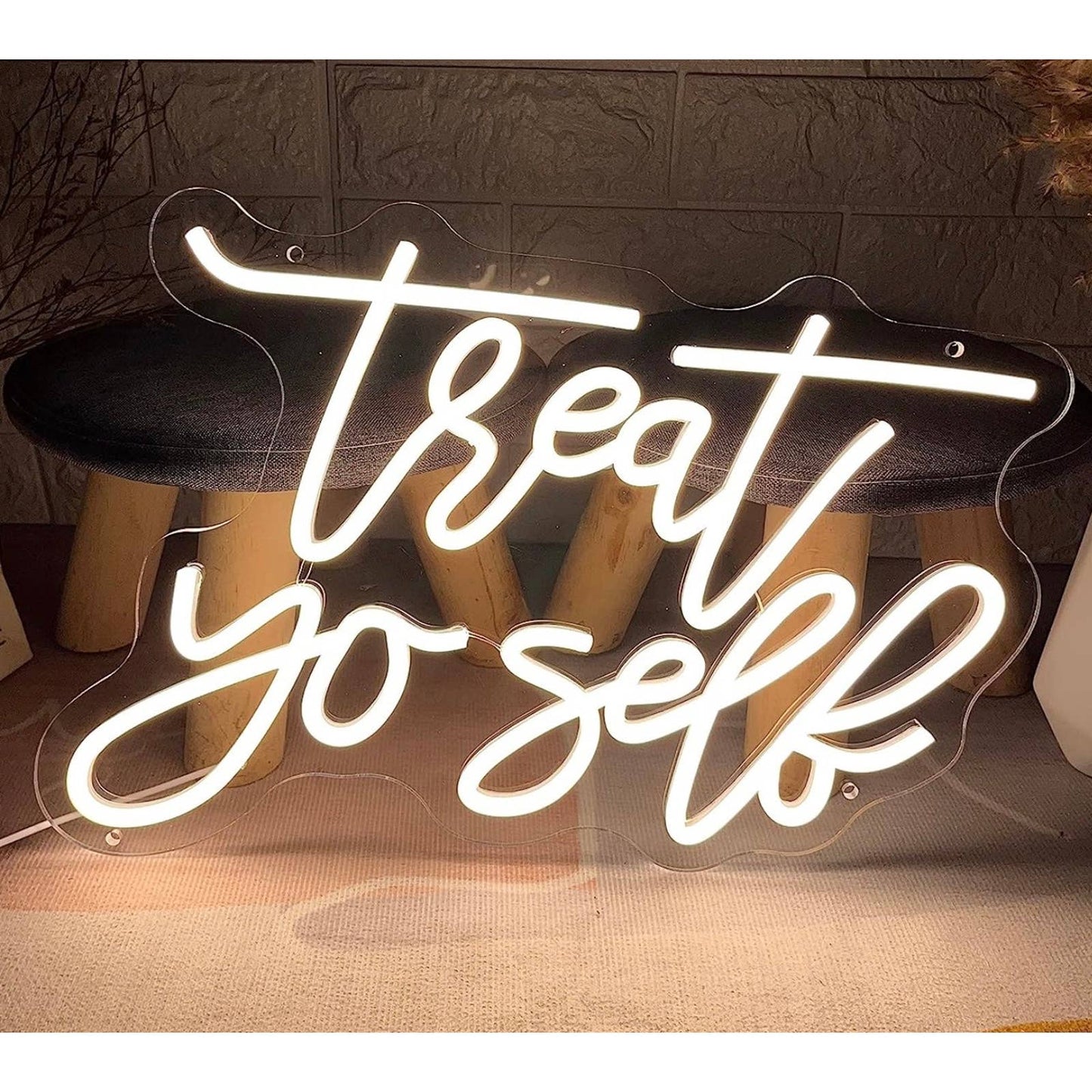 Lovely Bright Warm Bright Empowering “Treat YoSelf” LED Night Light Room Wall D