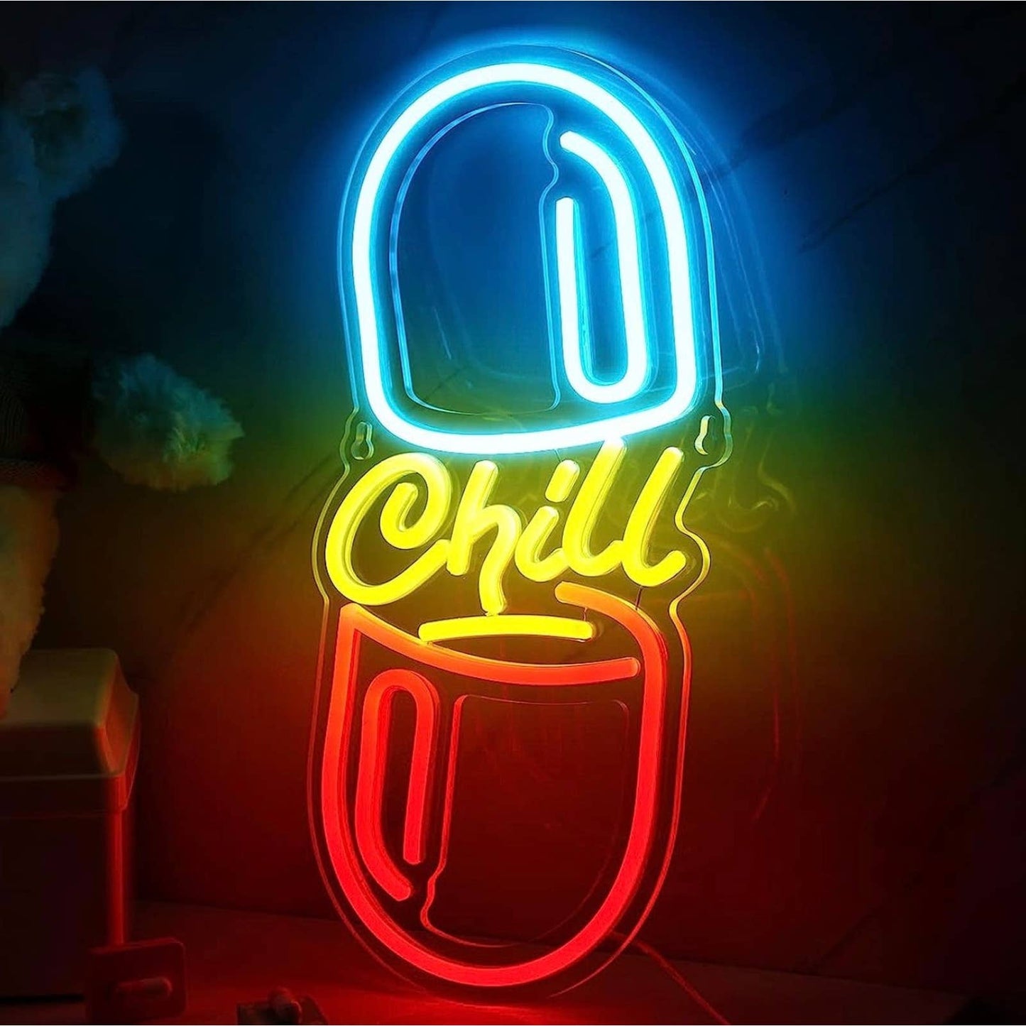 Fun Bright Colorful Chill Pill LED Night Light Room Wall Decoration