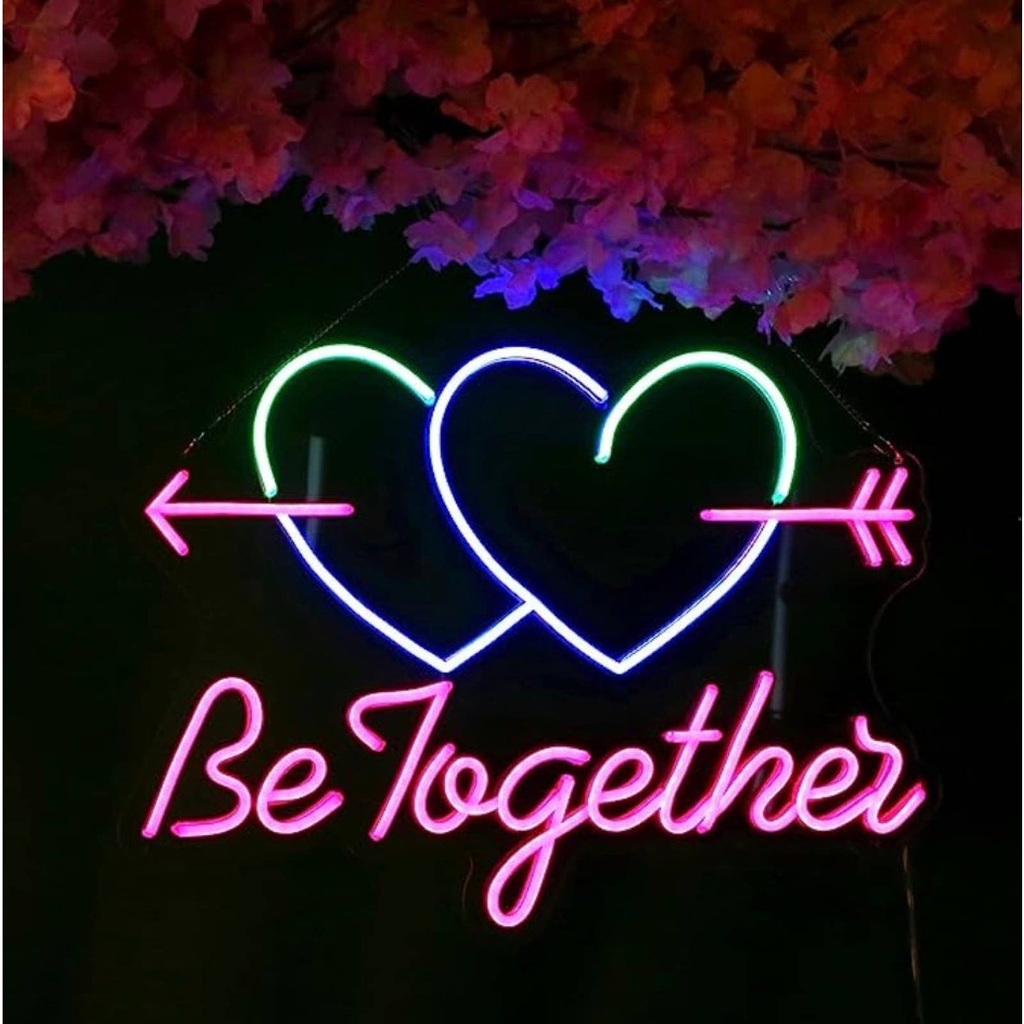 Lovely Large Bright Double Heart Arrow “Be Together” LED Night Light Love Wall D