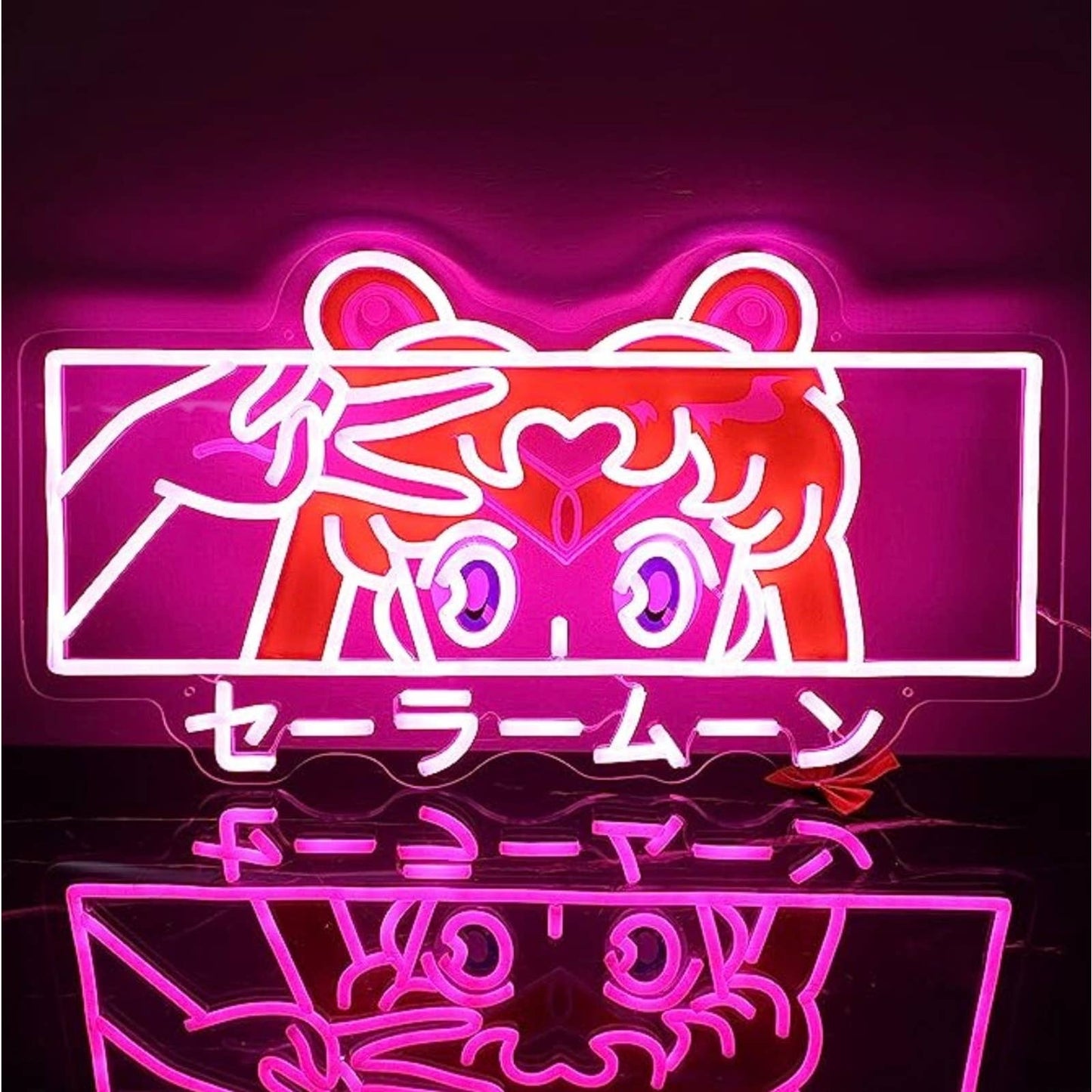 Lovely Bright Pink Sailor Moon Face LED Night Light Japan Anime Room Wall Art De