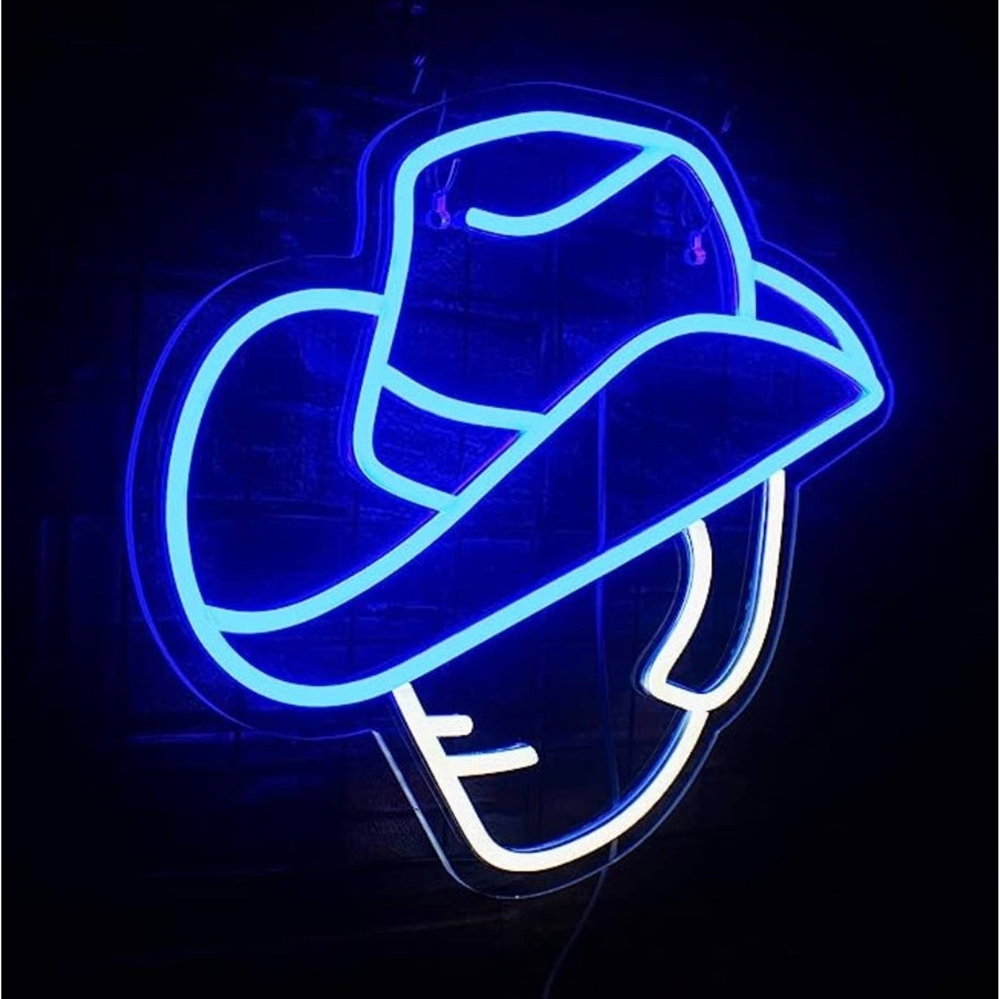 Fun Bright Blue Hat Cowboy LED Night Light Room Wall Decoration