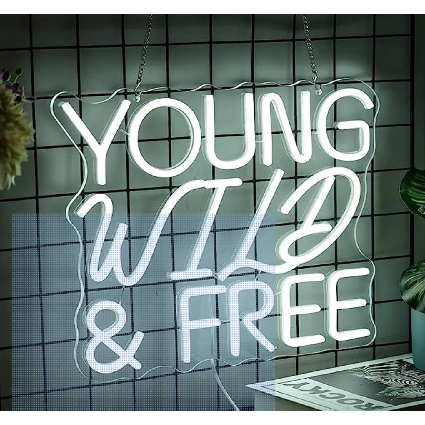 Lovely Bright White “Young, Wild and Free” LED Night Light Room Wall Decor