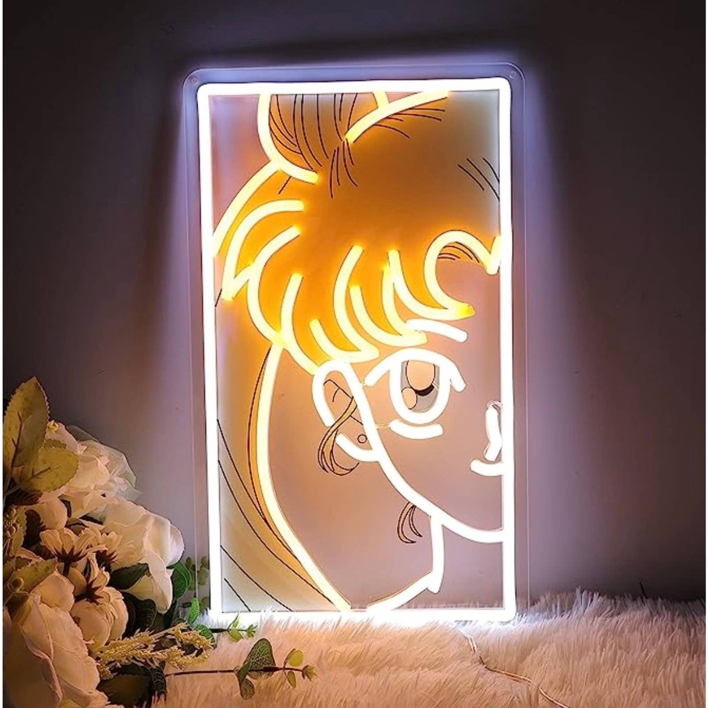Lovely Bright Sailor Moon Face LED Night Light Japan Anime Room Wall Art Decorat