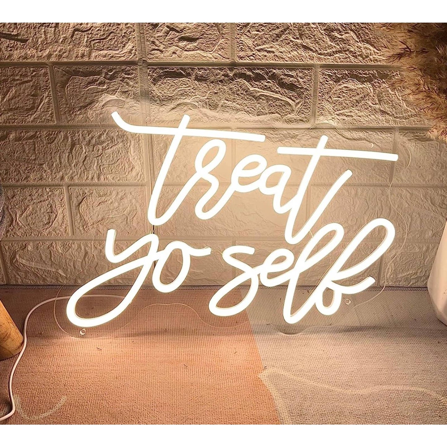 Lovely Bright Warm Bright Empowering “Treat YoSelf” LED Night Light Room Wall D