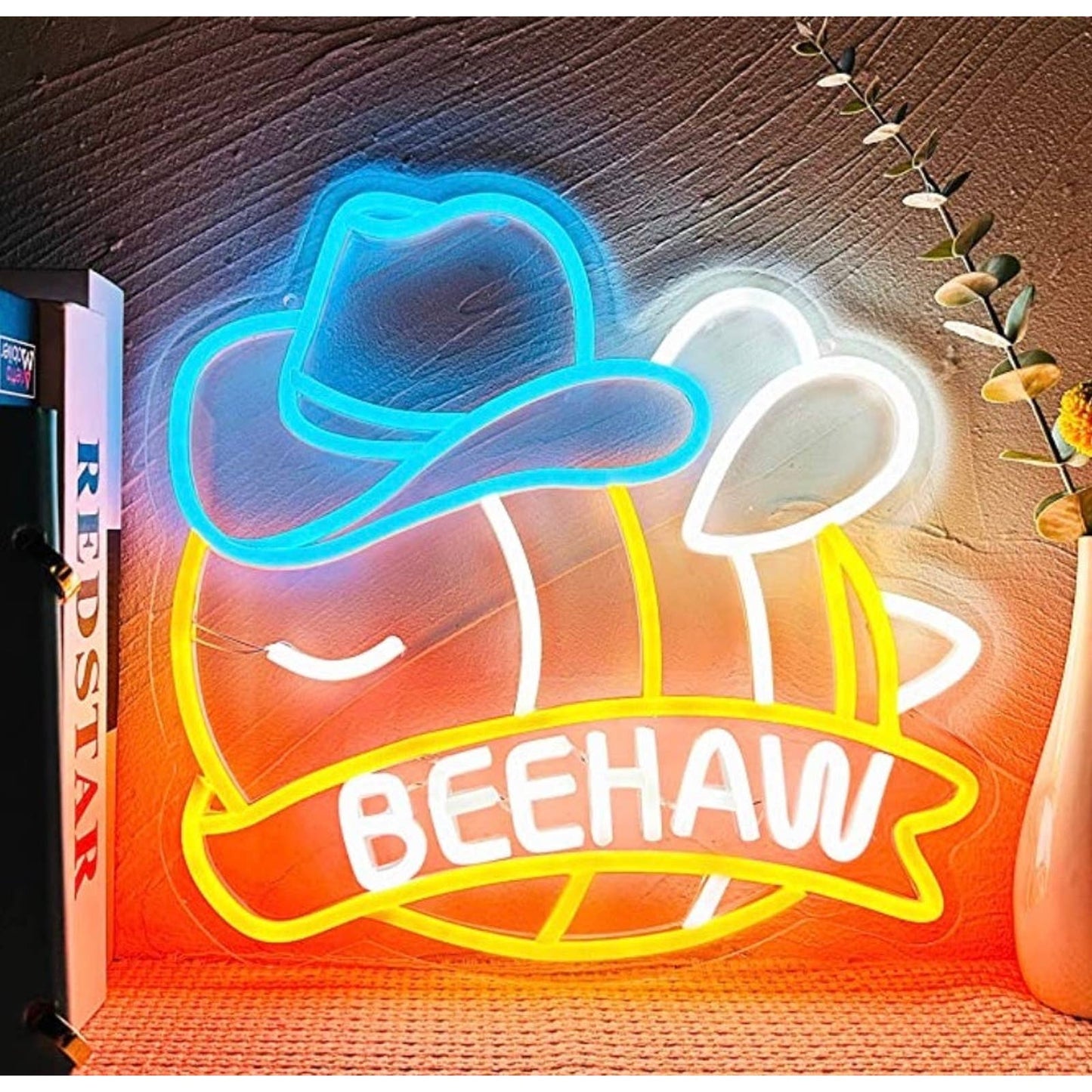 Fun Bright Spring Cowboy Bumble Bee Yeehaw LED Night Light Party Room Wall Decor