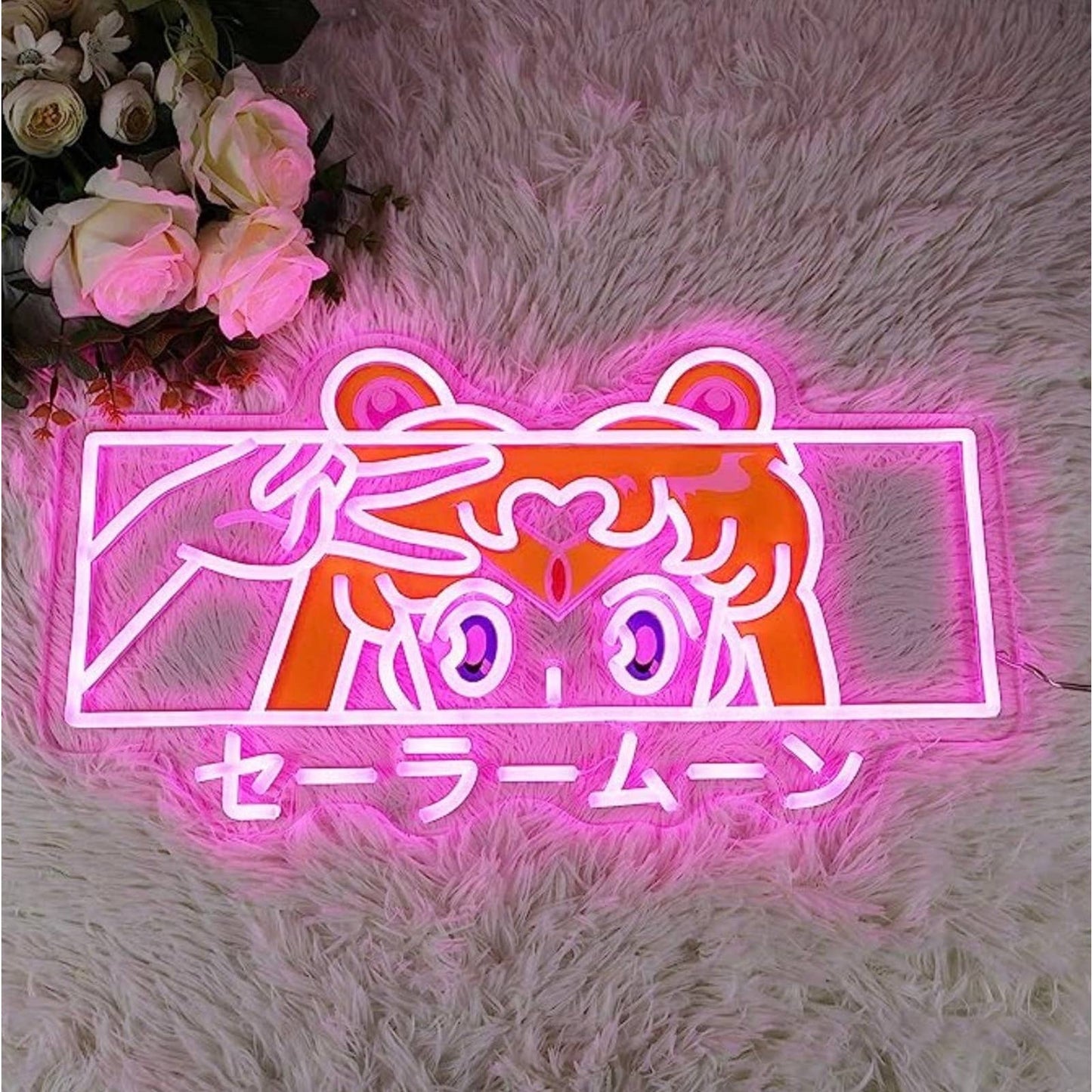 Lovely Bright Pink Sailor Moon Face LED Night Light Japan Anime Room Wall Art De