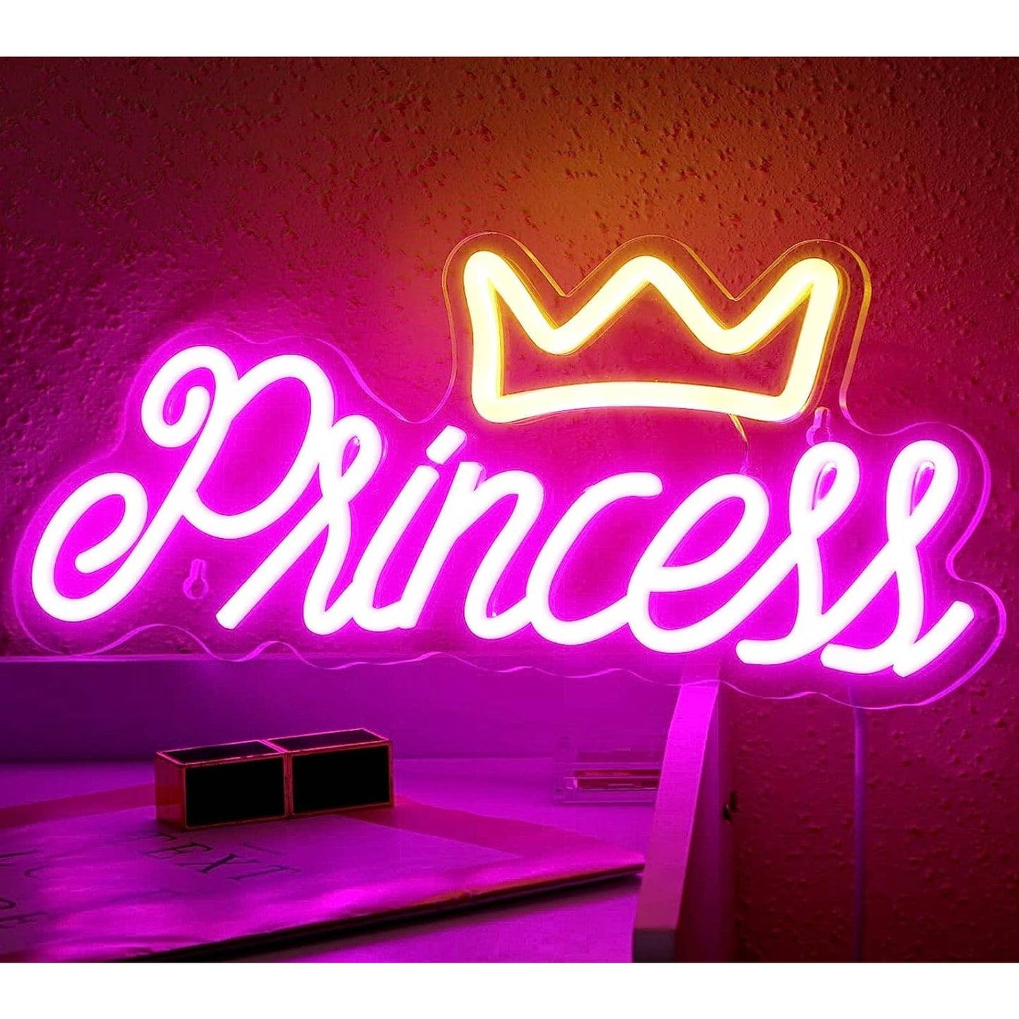 Lovely Bright Pink Princess Crown LED Night Light Room Wall Decoration