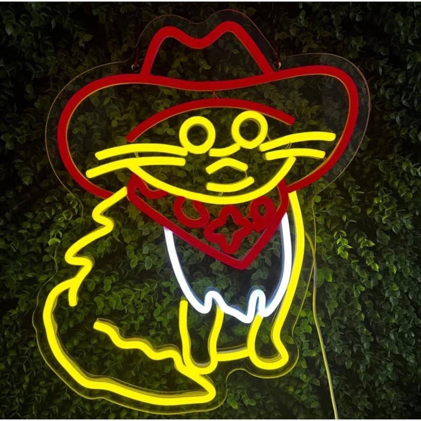 Funny Bright Yellow Cowboy Kitty Cat LED Night Light Room Wall Decoration