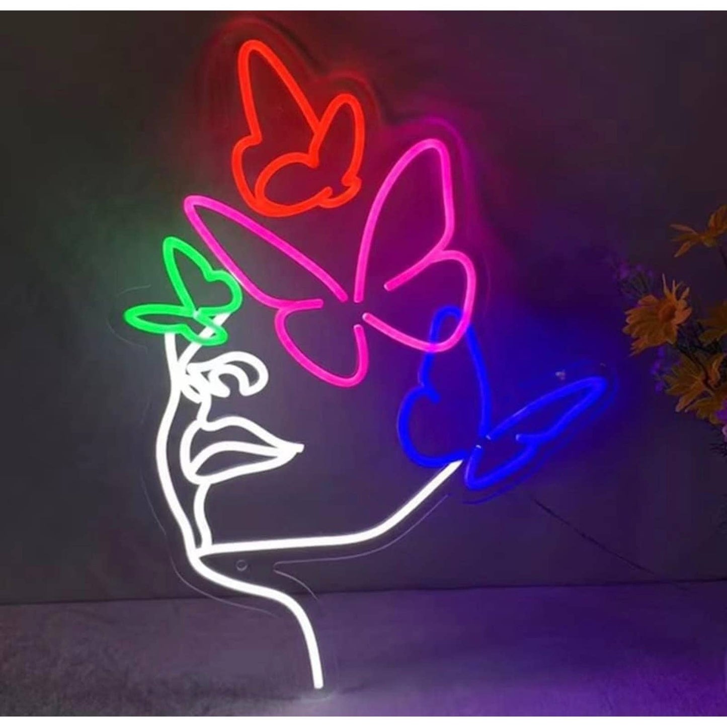 Gorgeous Rainbow Butterfly Face Woman LED Night Light Room Wall Art Decoration