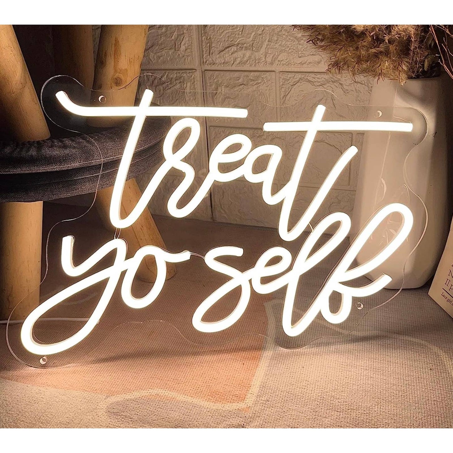 Lovely Bright Warm Bright Empowering “Treat YoSelf” LED Night Light Room Wall D