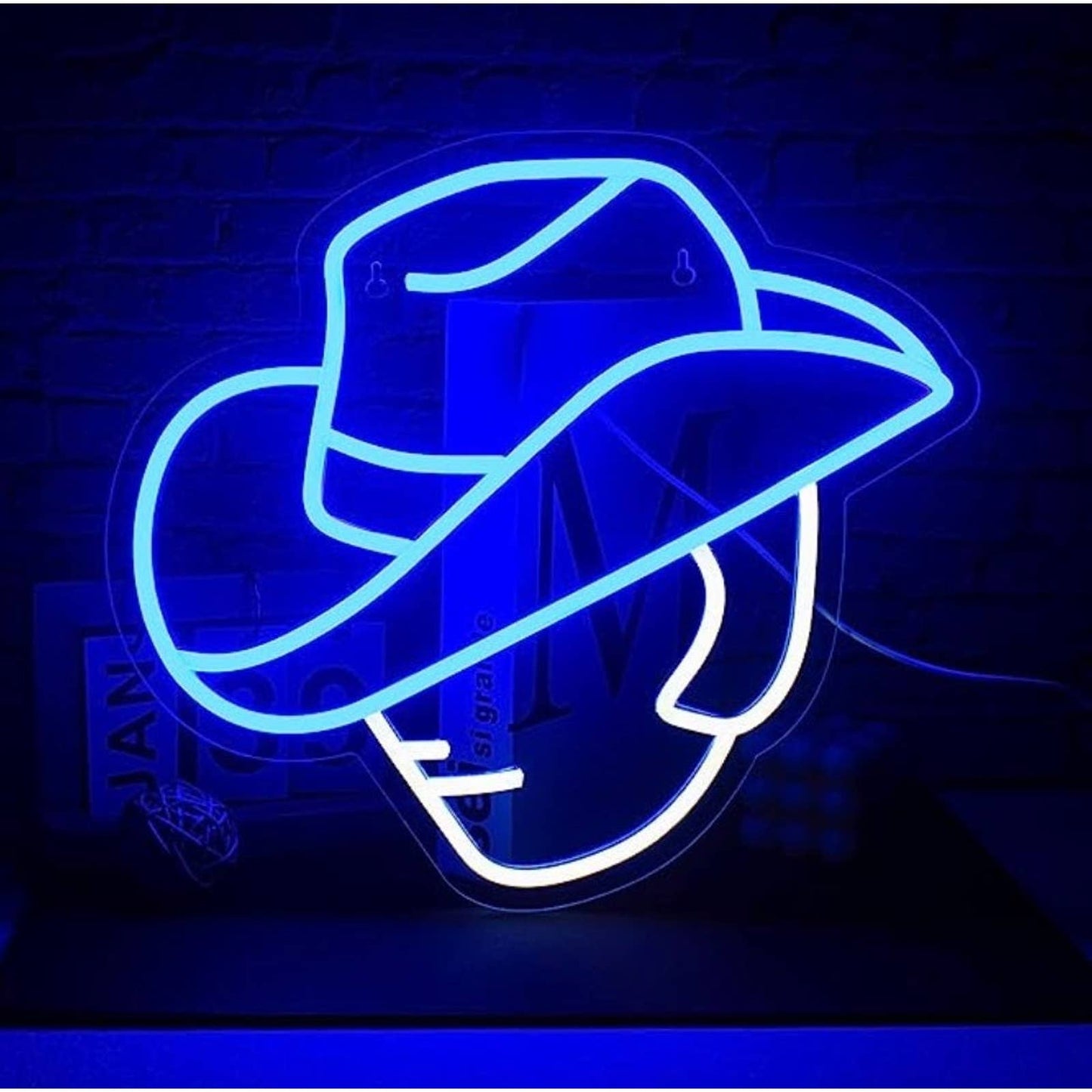 Fun Bright Blue Hat Cowboy LED Night Light Room Wall Decoration