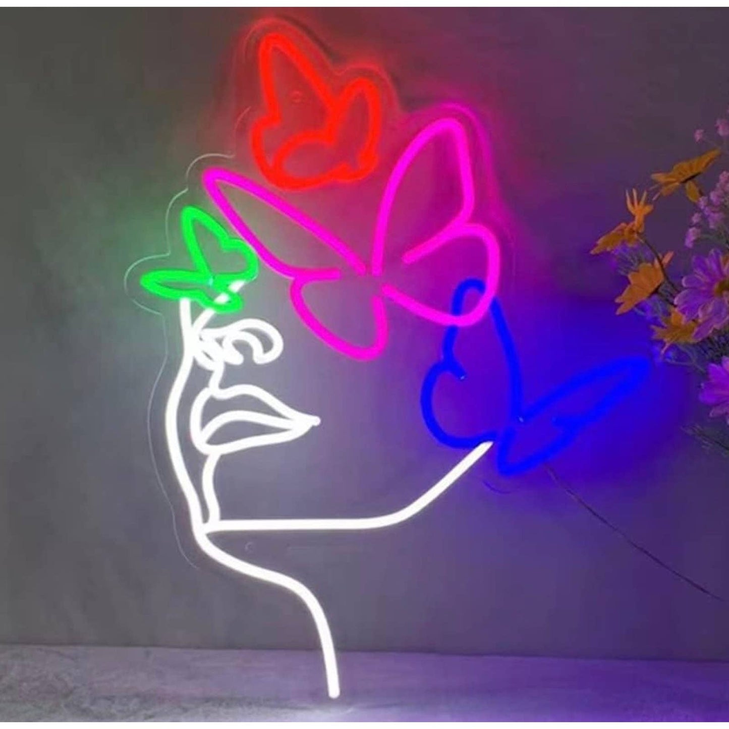 Gorgeous Rainbow Butterfly Face Woman LED Night Light Room Wall Art Decoration