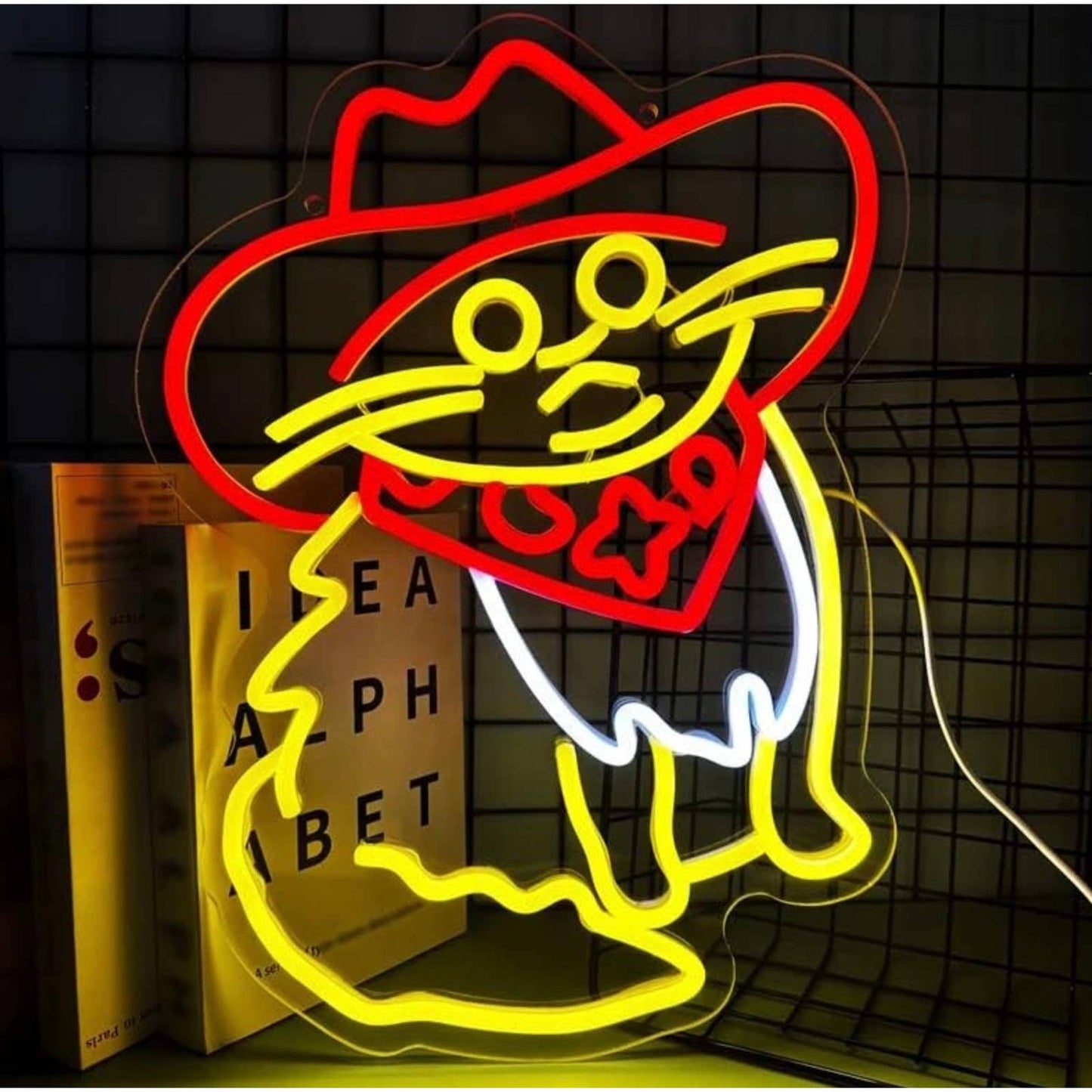 Funny Bright Yellow Cowboy Kitty Cat LED Night Light Room Wall Decoration
