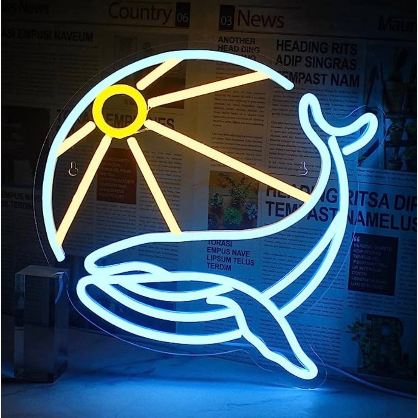 Lovely Cool Bright Whale Sunlight LED Night Light Room Wall Art Decortaion