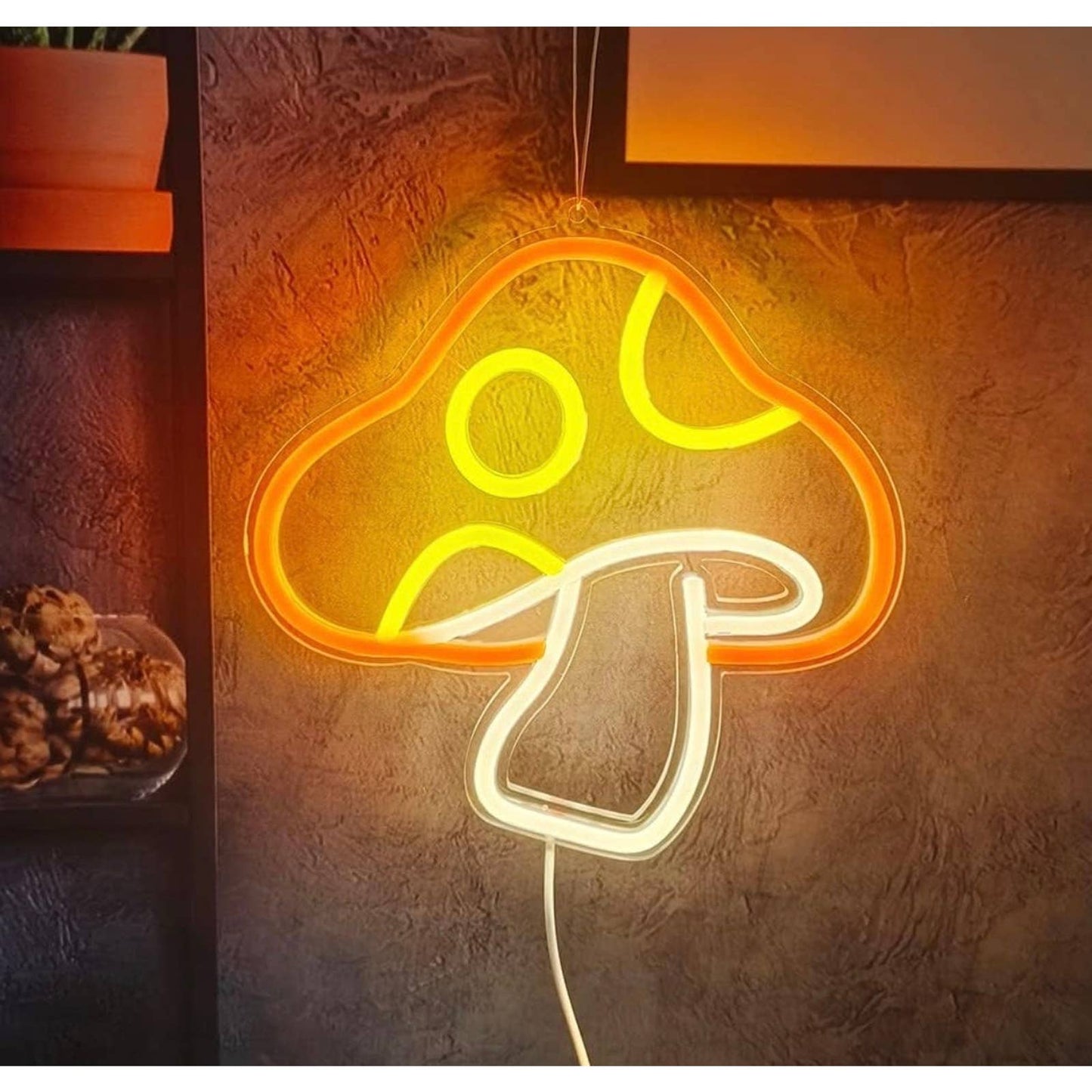 Lovely Bright Orange Yellow Spotted Mushroom LED Night Light Room Wall Decoratio