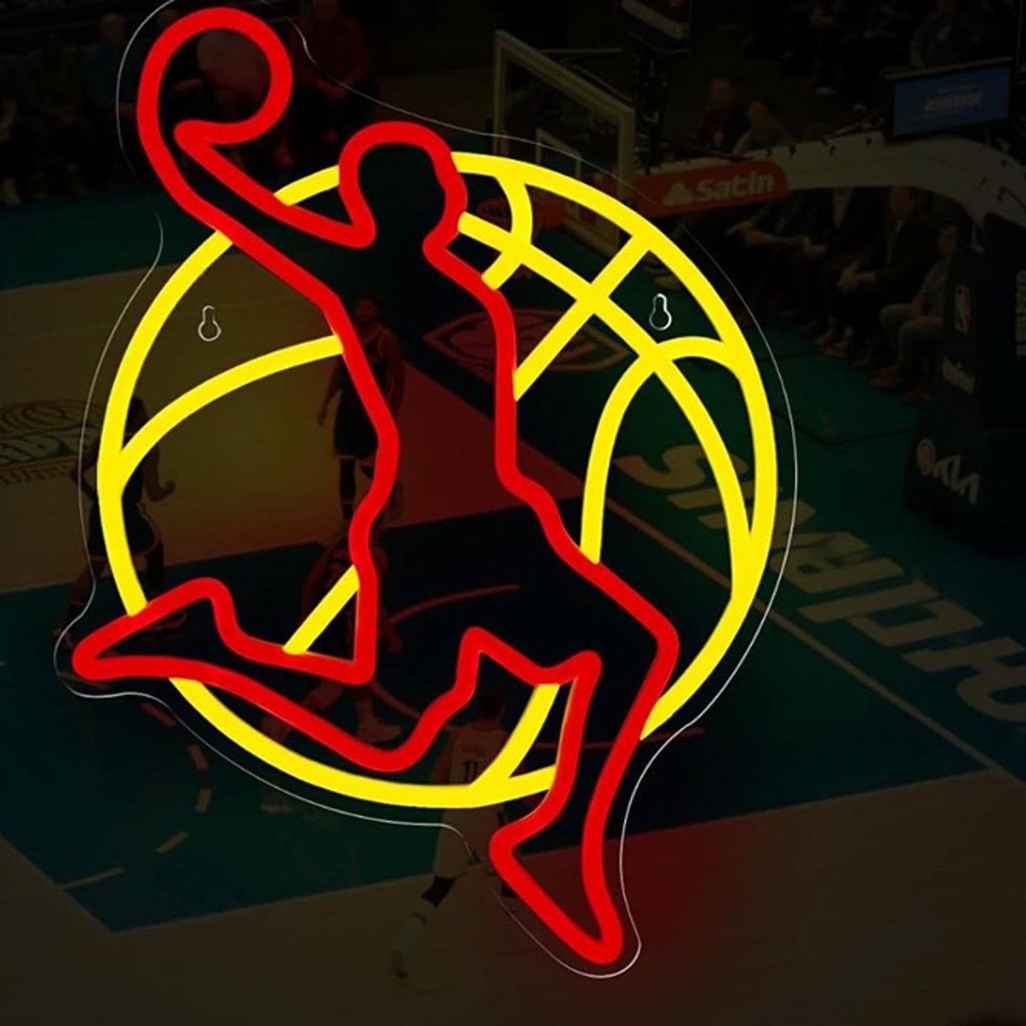 Vivid Bright Red / Yellow Dunking Basketball Man Light NBA Sport Room Wall Decor
