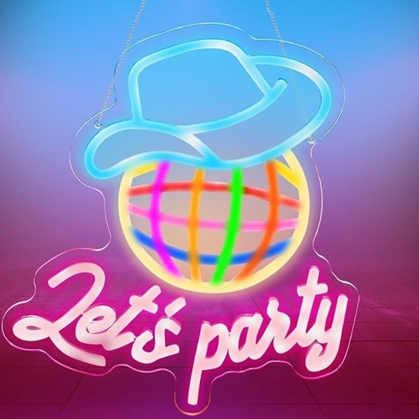 Fun Bright Colorful Cowboy Rainbow Disco Ball “Let’s Party” LED Light Wall Decor
