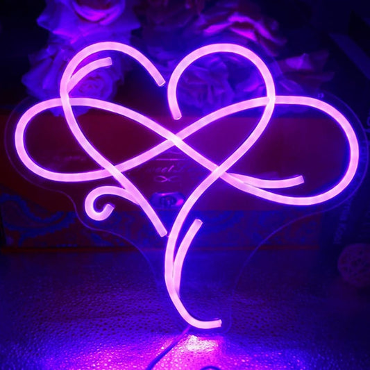 Lovely Bright Pink Mystical Infinity Heart LED Night Light Room Wall Decoration