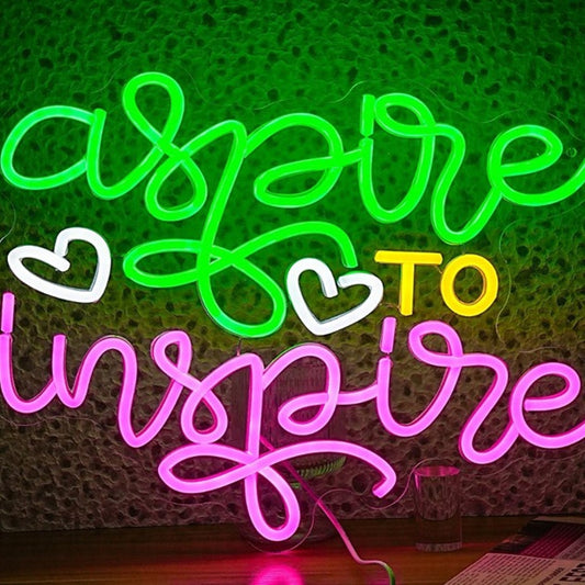 Lovely Bright Pink / Green “Aspire to Inspire” LED Night Light Room Wall Decor